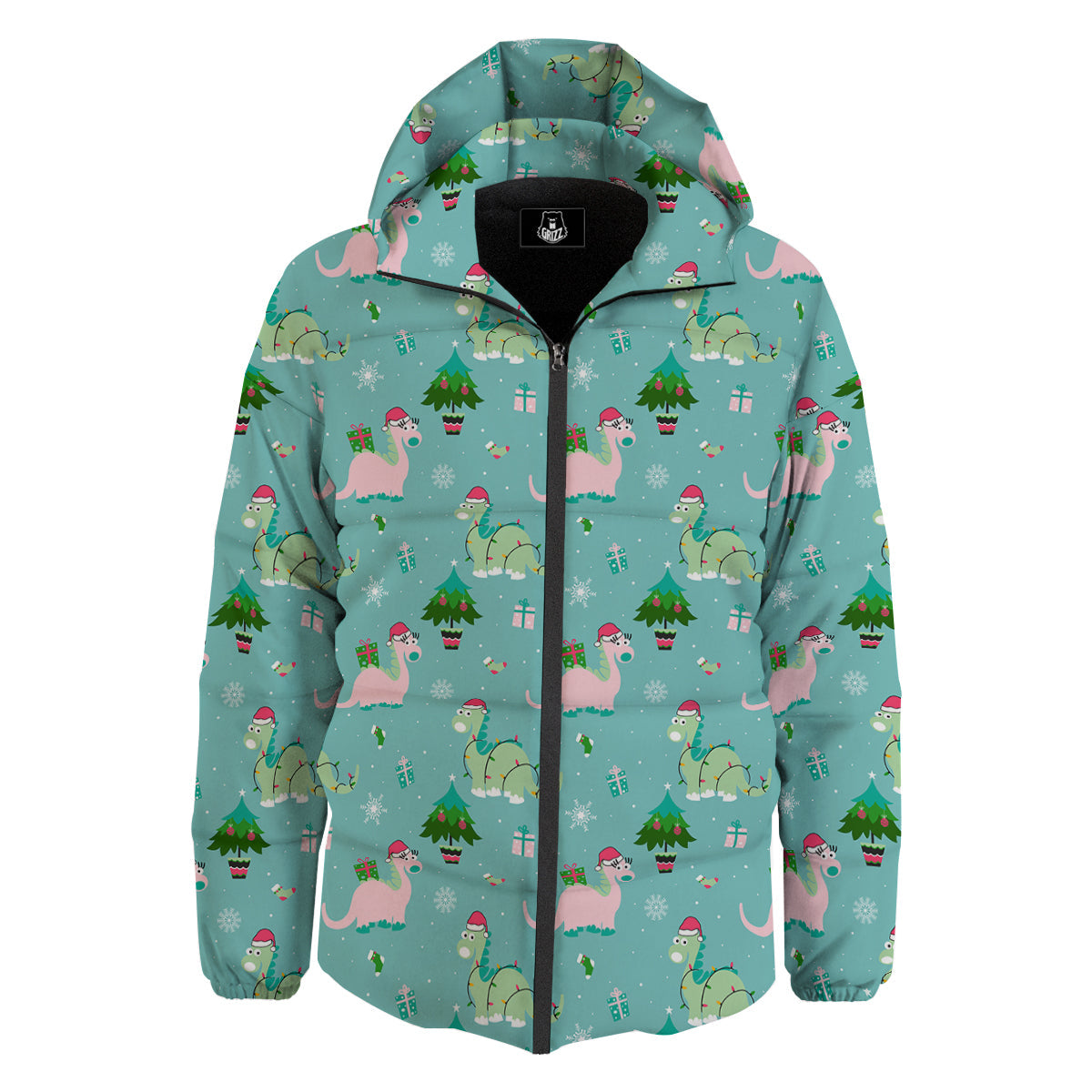 Dinosaur Xmas Print Pattern Down Jacket-grizzshop