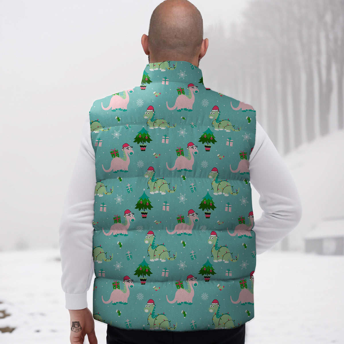 Dinosaur Xmas Print Pattern Down Vest