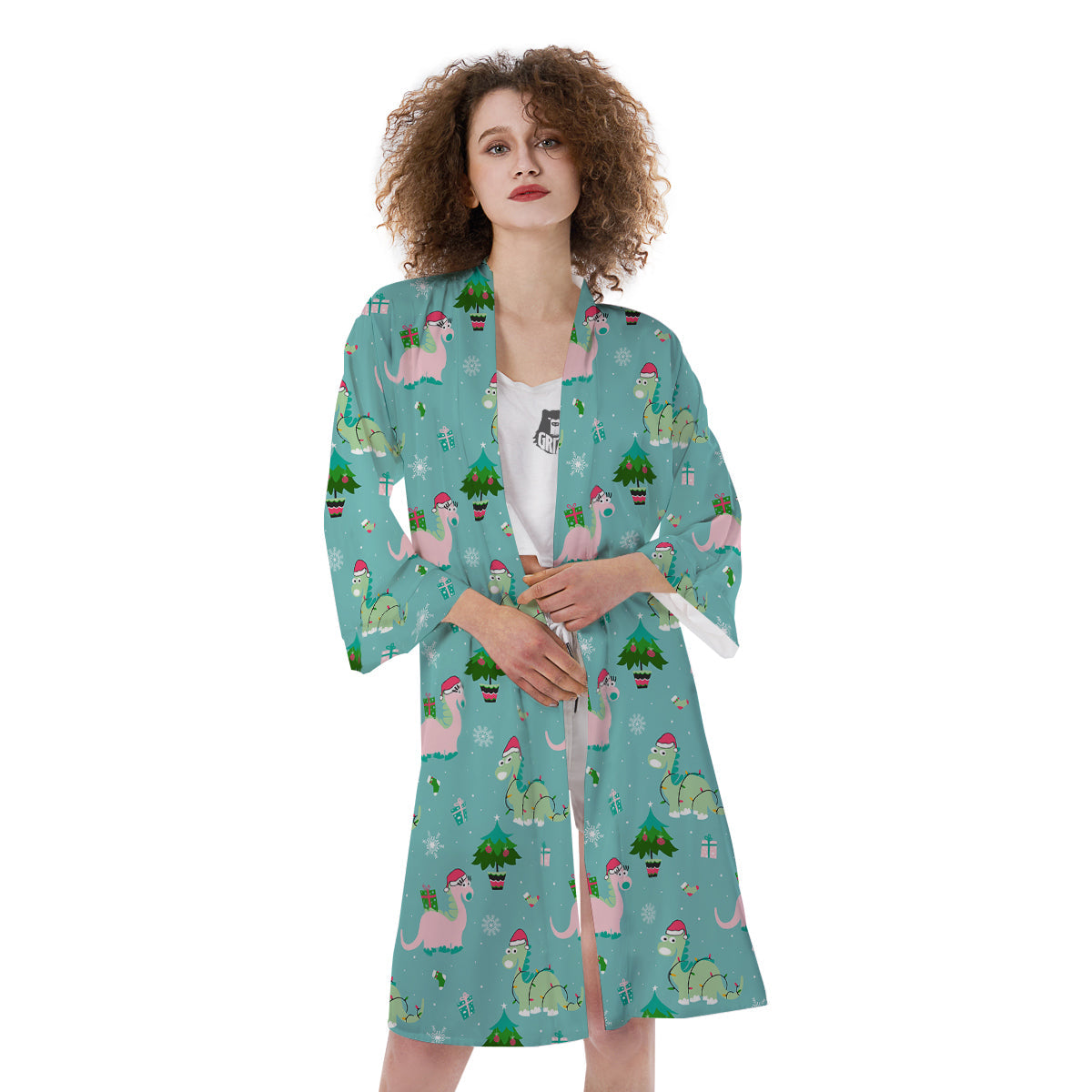 Dinosaur Xmas Print Pattern Kimono-grizzshop