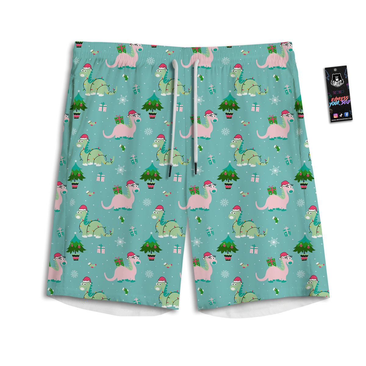 Dinosaur Xmas Print Pattern Men's Athletic Shorts