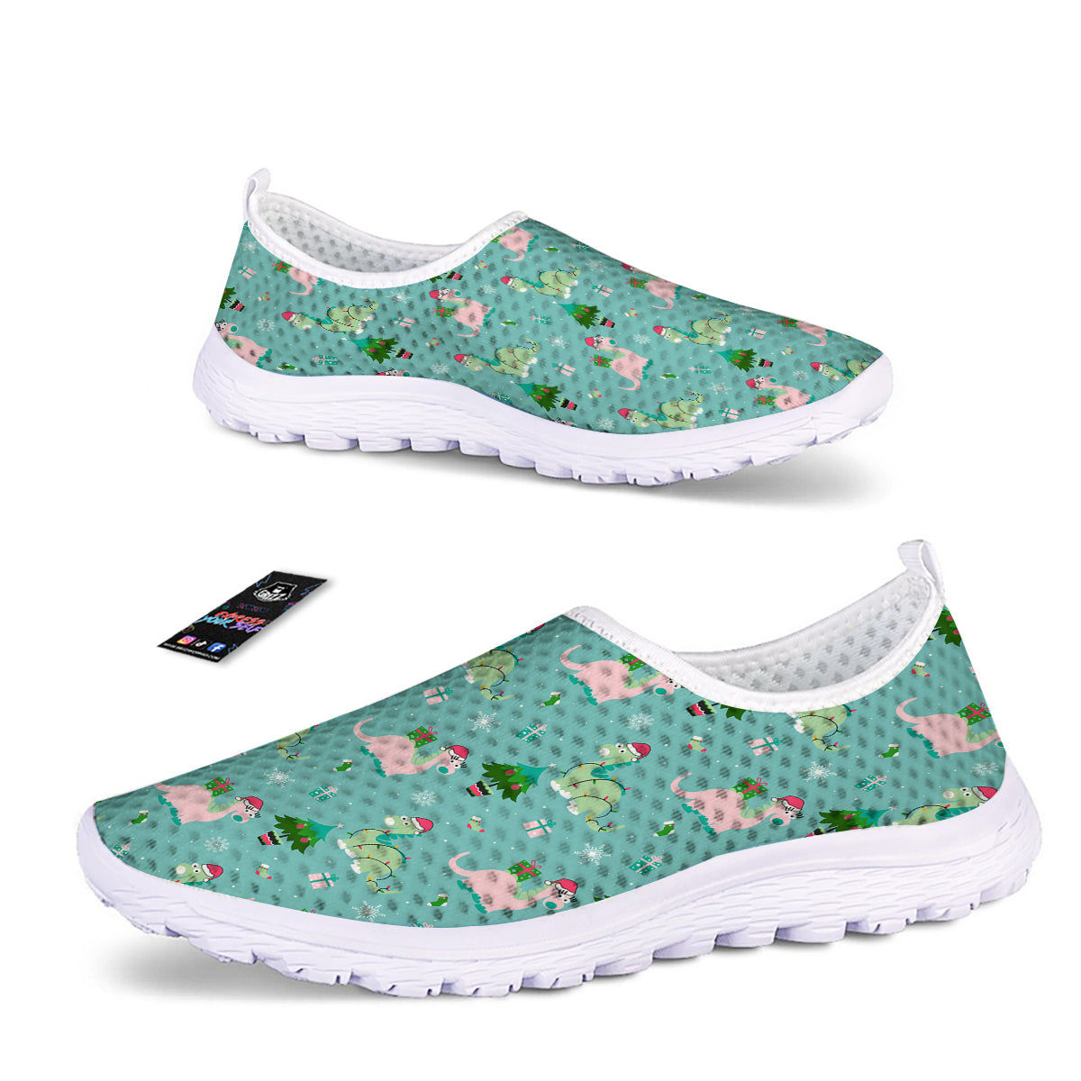 Dinosaur Xmas Print Pattern Nurse Shoes-grizzshop