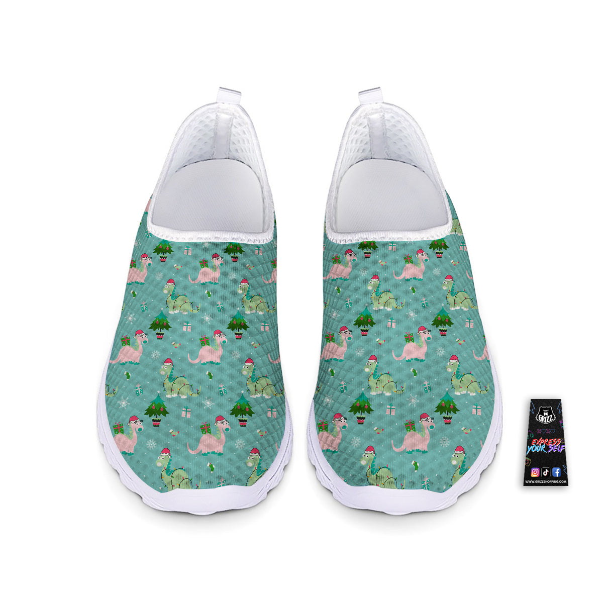 Dinosaur Xmas Print Pattern Nurse Shoes-grizzshop