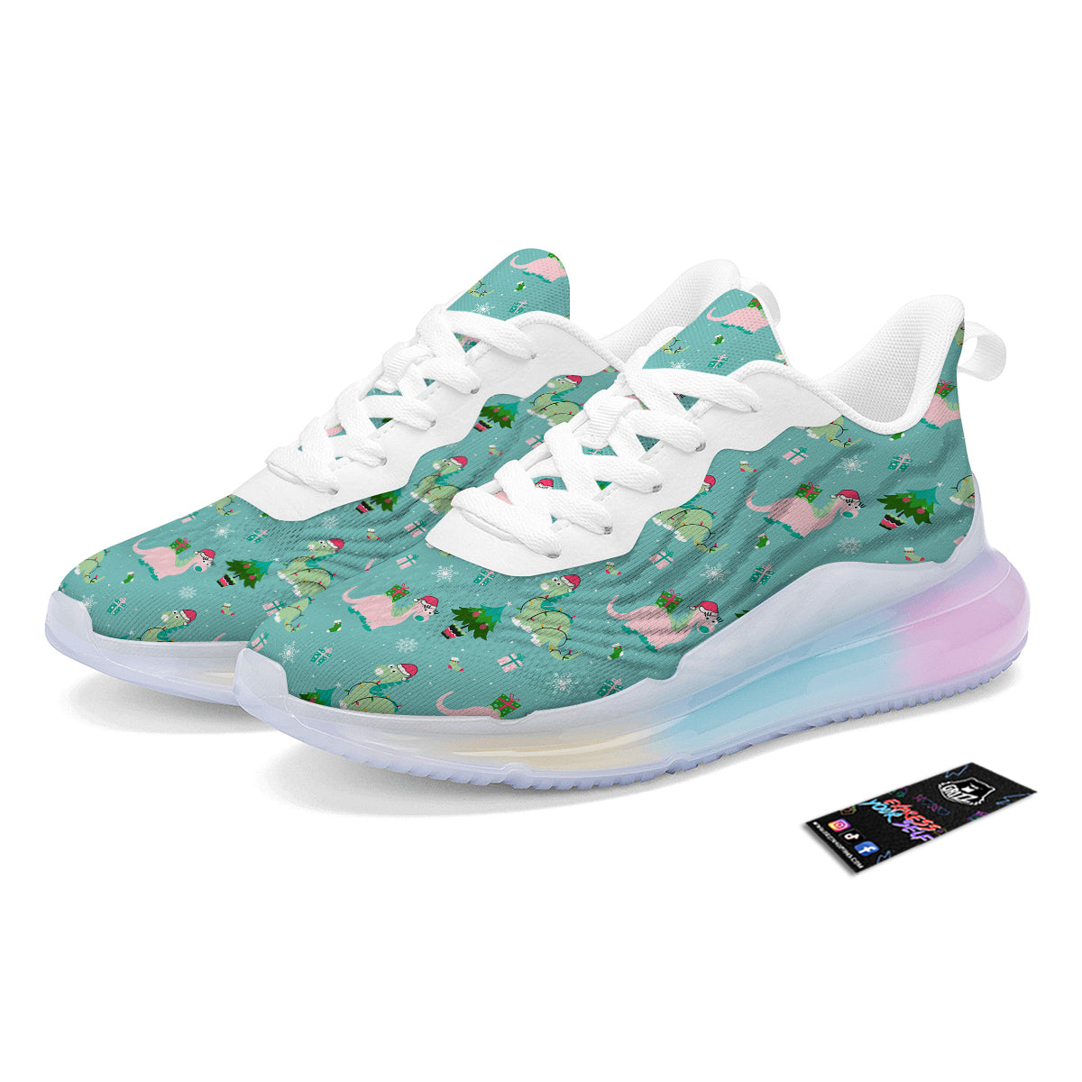 Dinosaur Xmas Print Pattern Running Sneakers-grizzshop