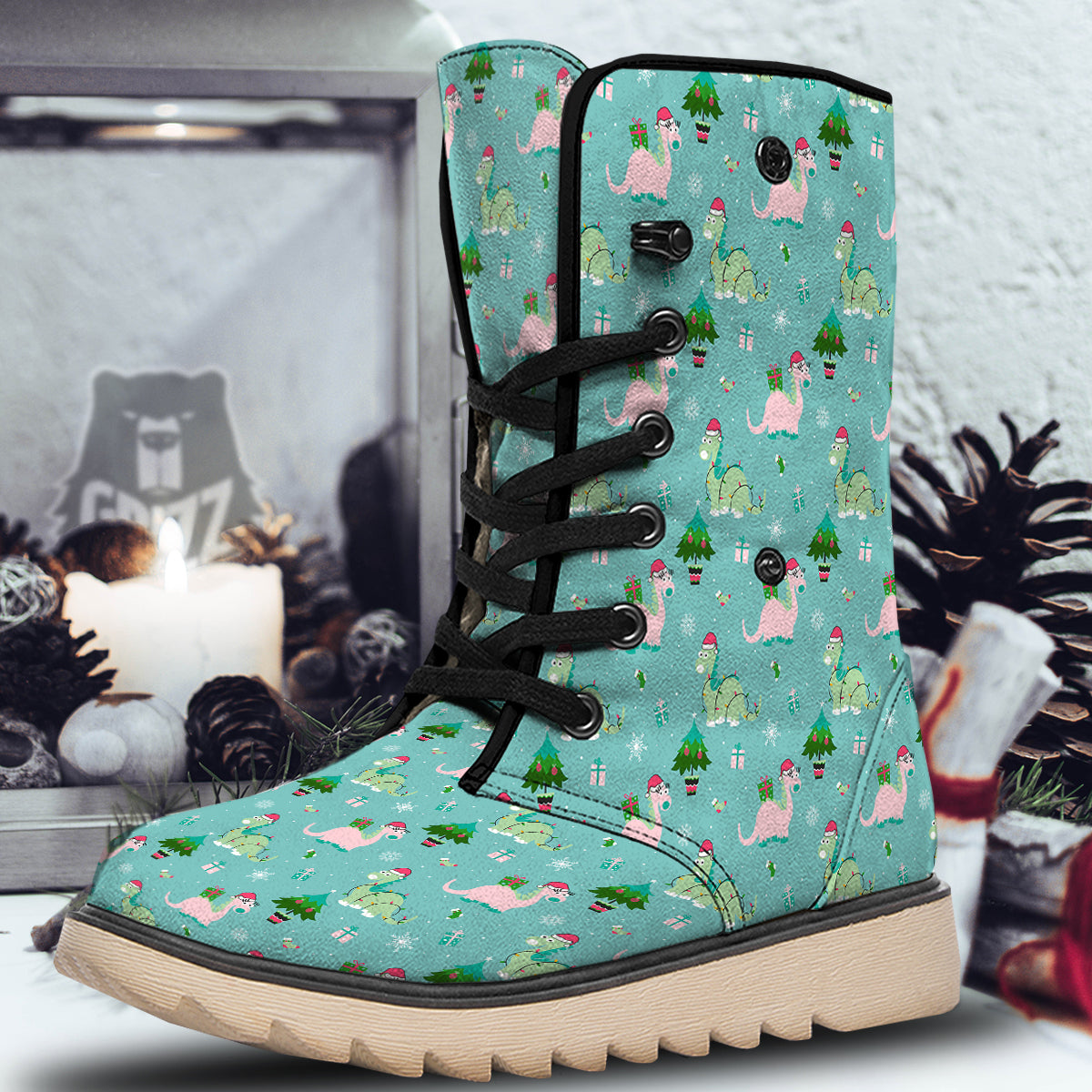 Dinosaur Xmas Print Pattern Snow Boots-grizzshop
