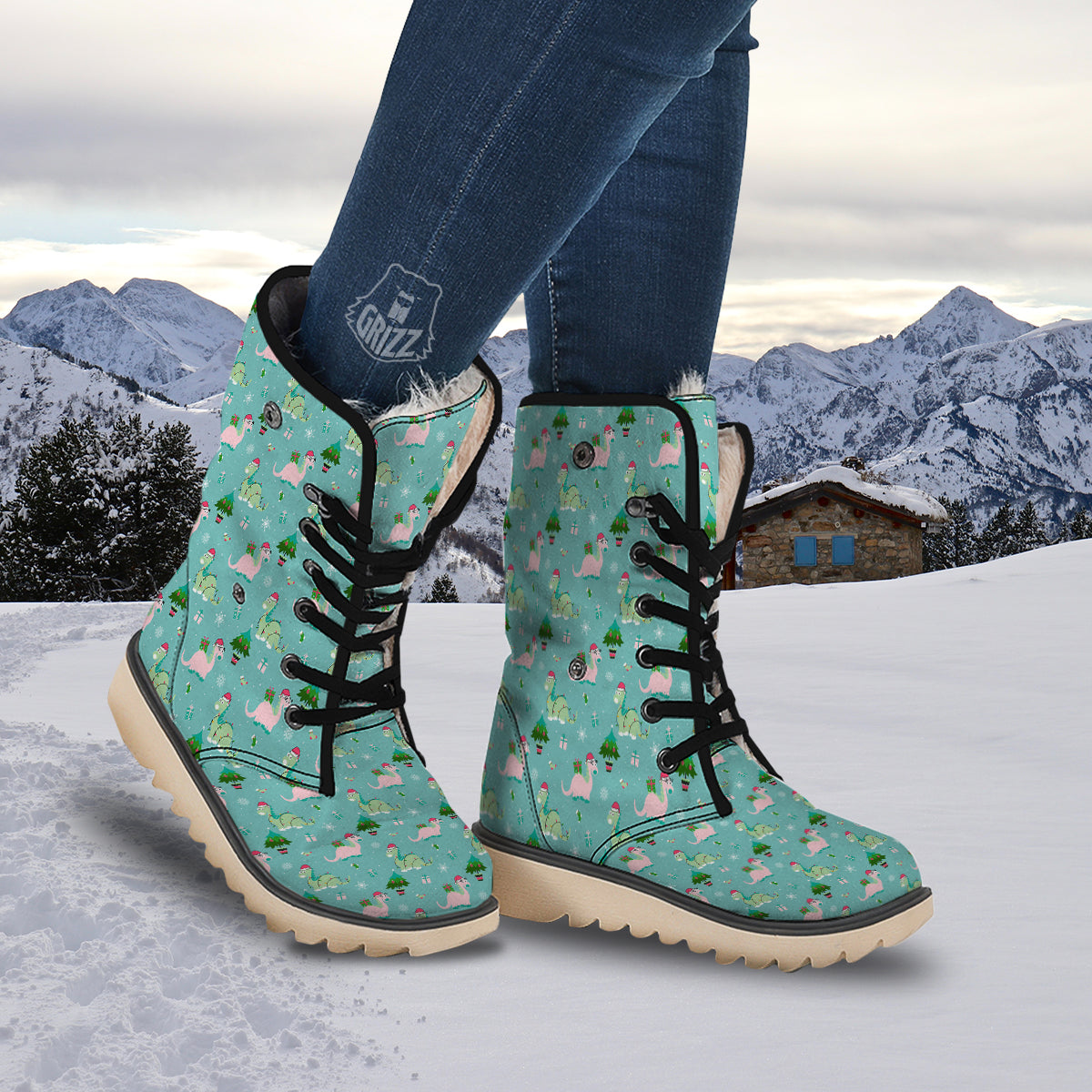 Dinosaur Xmas Print Pattern Snow Boots-grizzshop