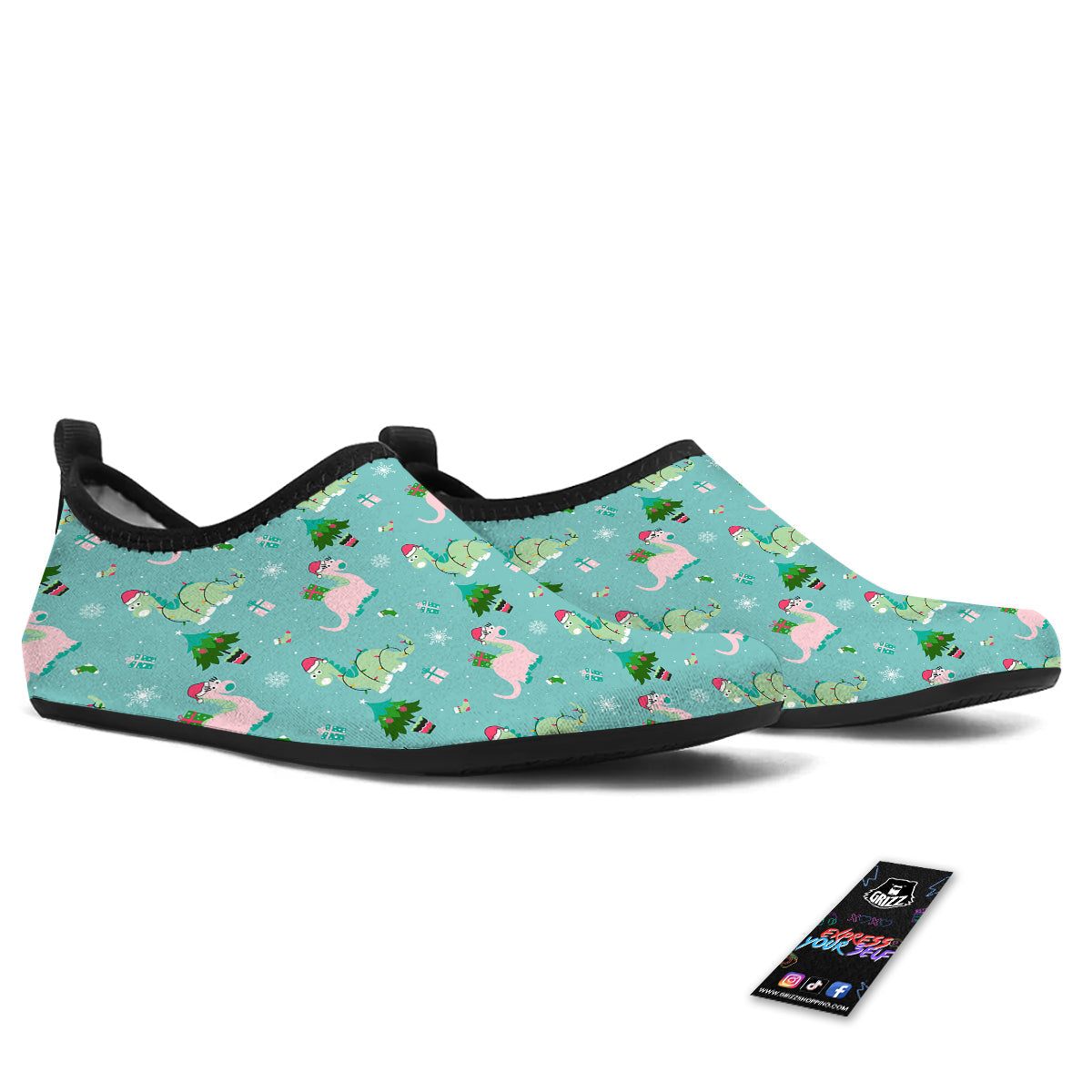 Dinosaur Xmas Print Pattern Water Shoes-grizzshop