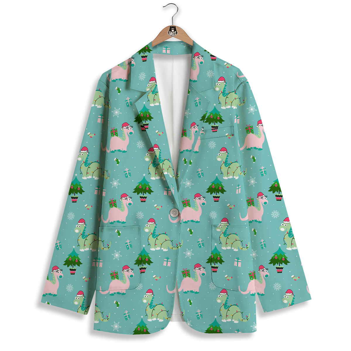 Dinosaur Xmas Print Pattern Women's Blazer-grizzshop