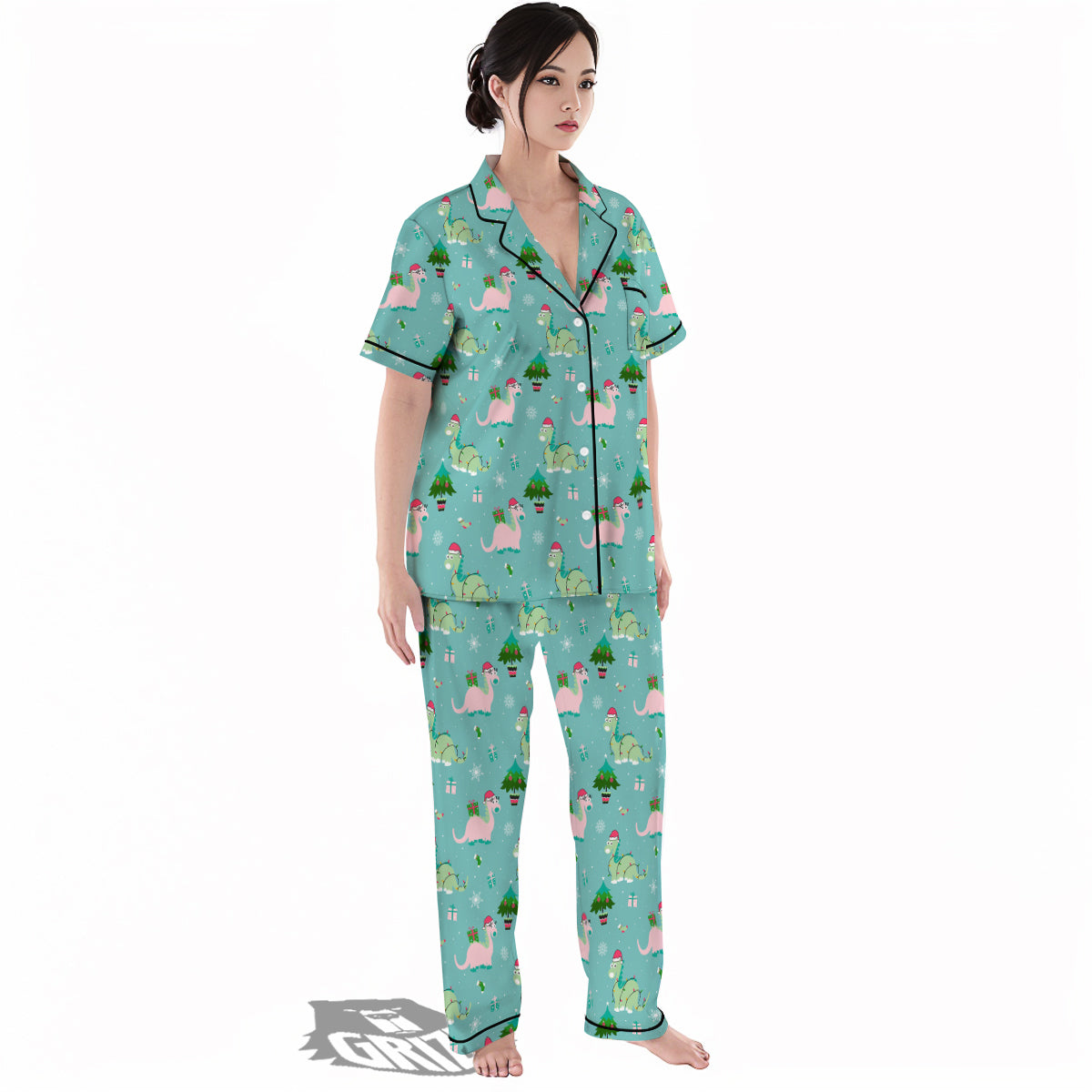 Dinosaur Xmas Print Pattern Women's Pajamas Set-grizzshop