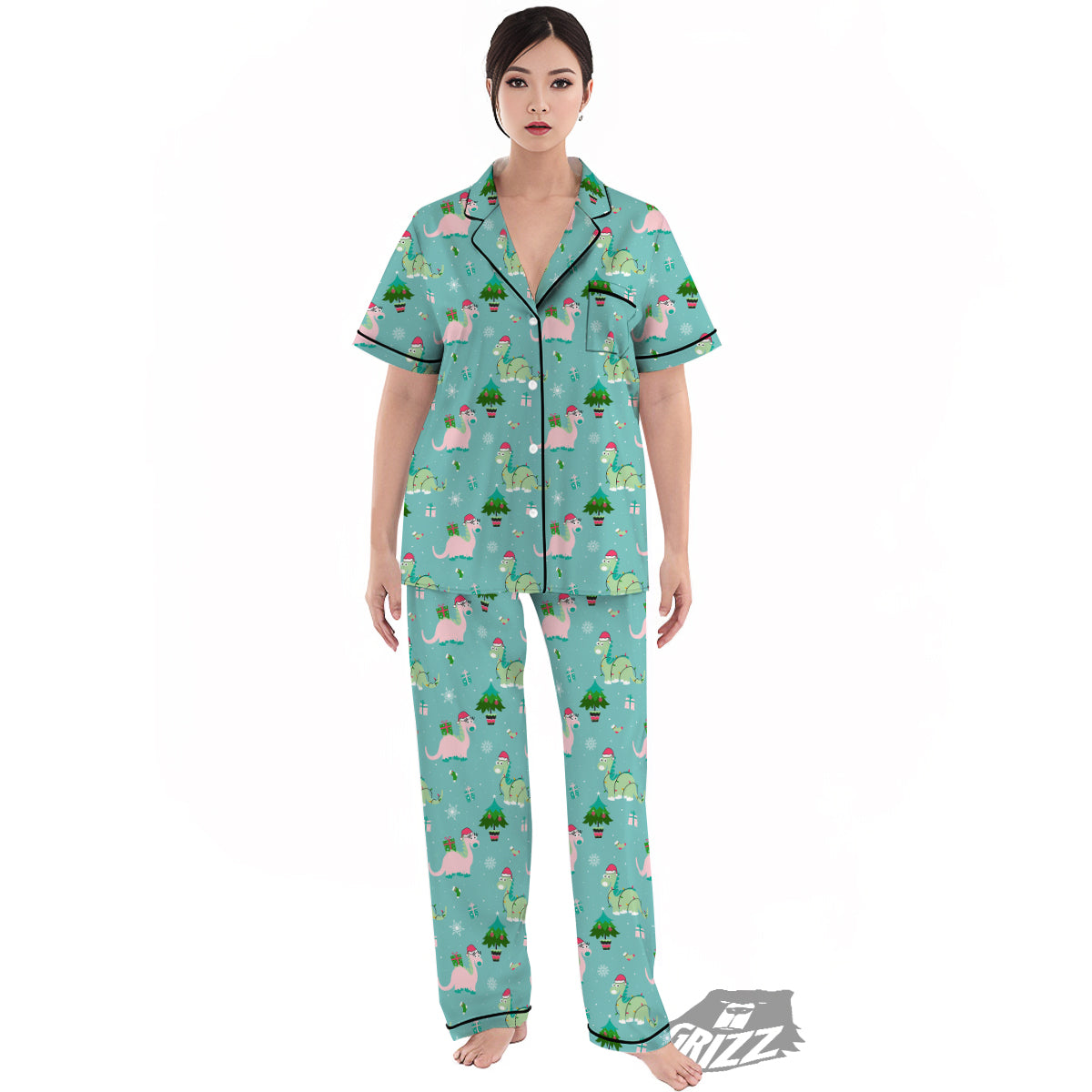 Dinosaur Xmas Print Pattern Women's Pajamas Set-grizzshop