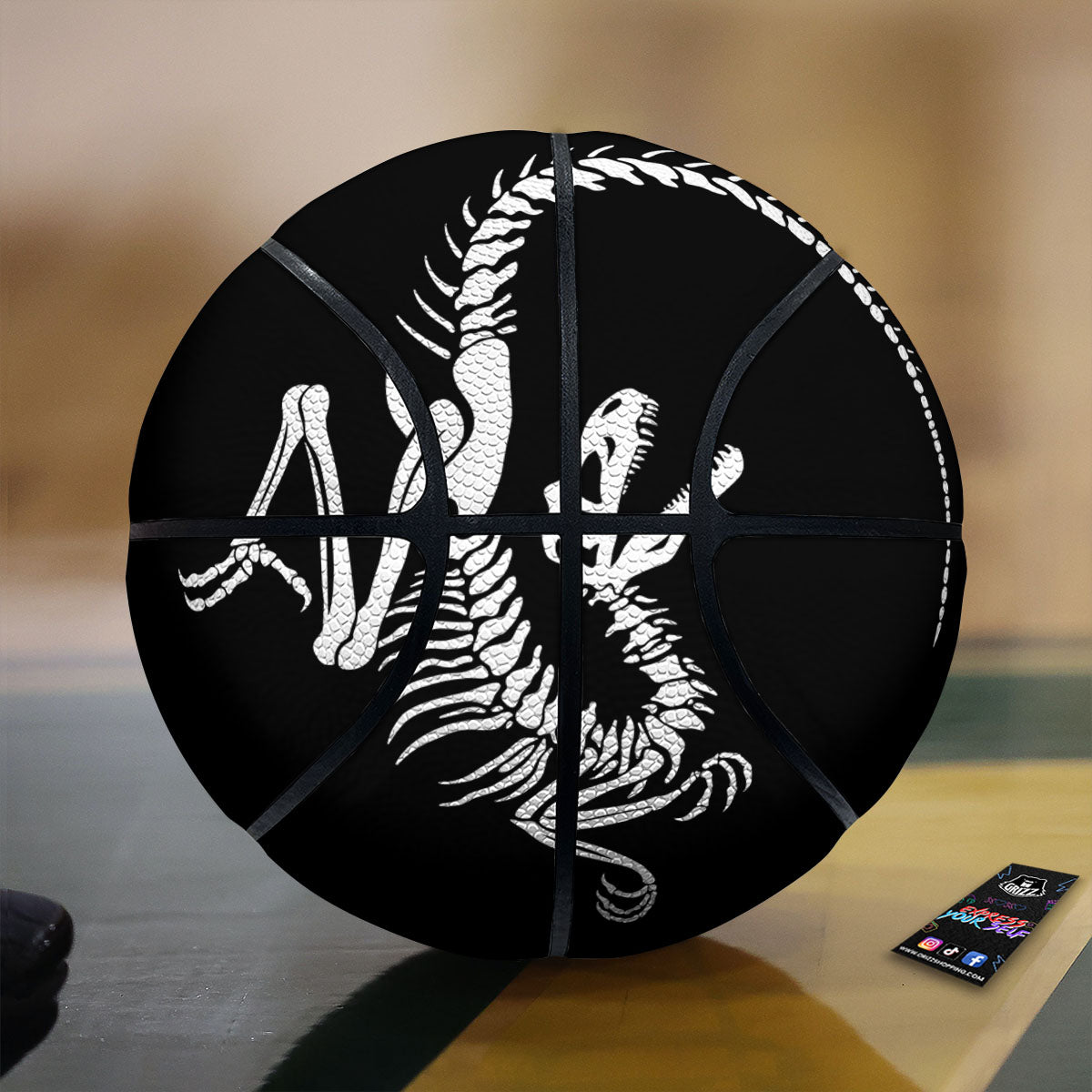 Dinosaur Fossil White And Black Print Basketball
