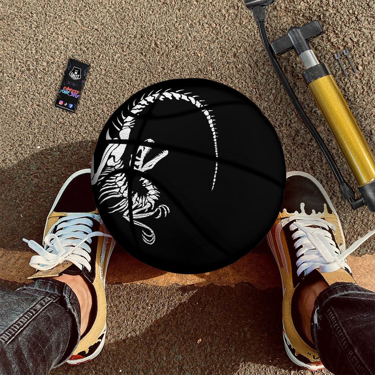 Dinosaur Fossil White And Black Print Basketball