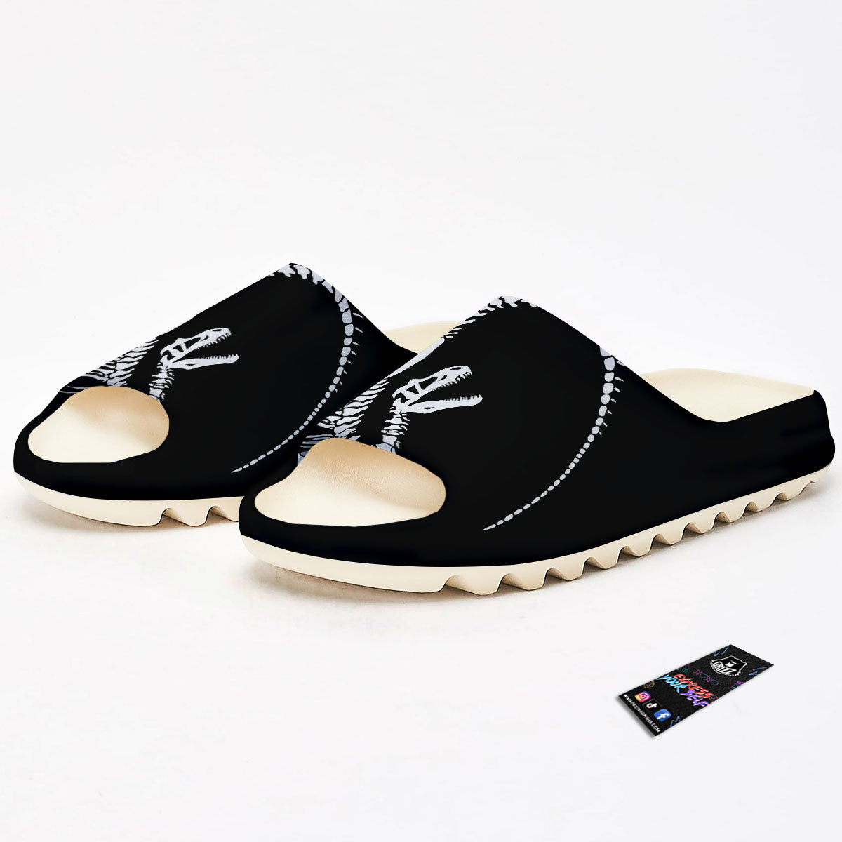 Dinosaur Fossil White And Black Print Sandals-grizzshop