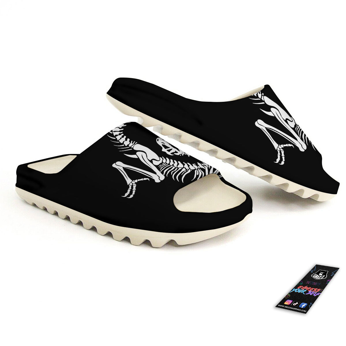 Dinosaur Fossil White And Black Print Sandals-grizzshop