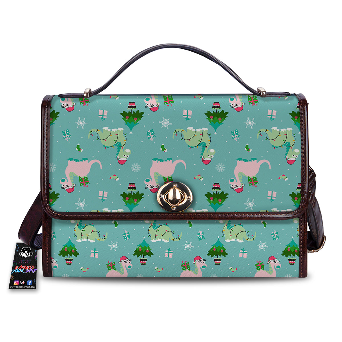 Dinosaur Xmas Print Pattern Women's Satchel Bag