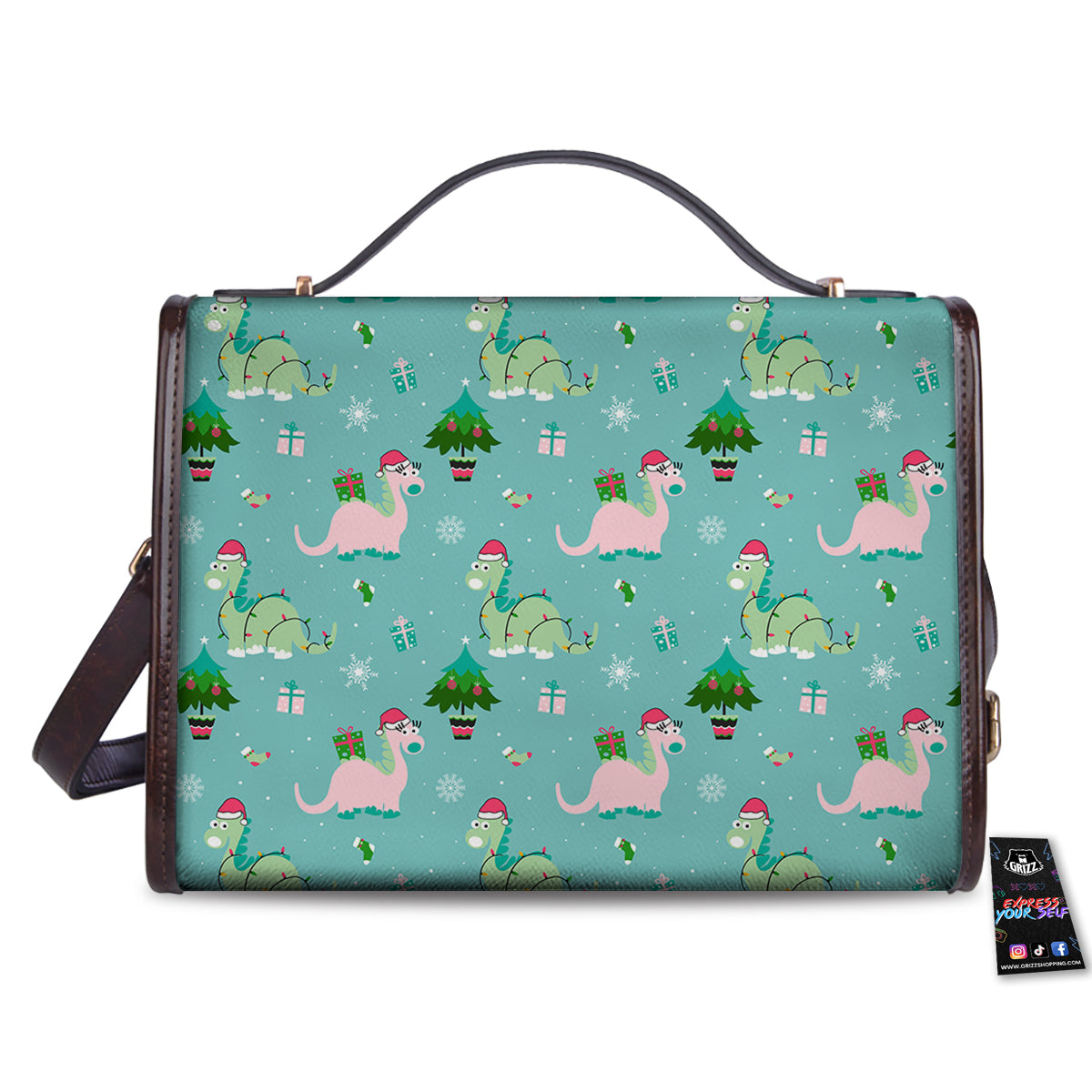 Dinosaur Xmas Print Pattern Women's Satchel Bag