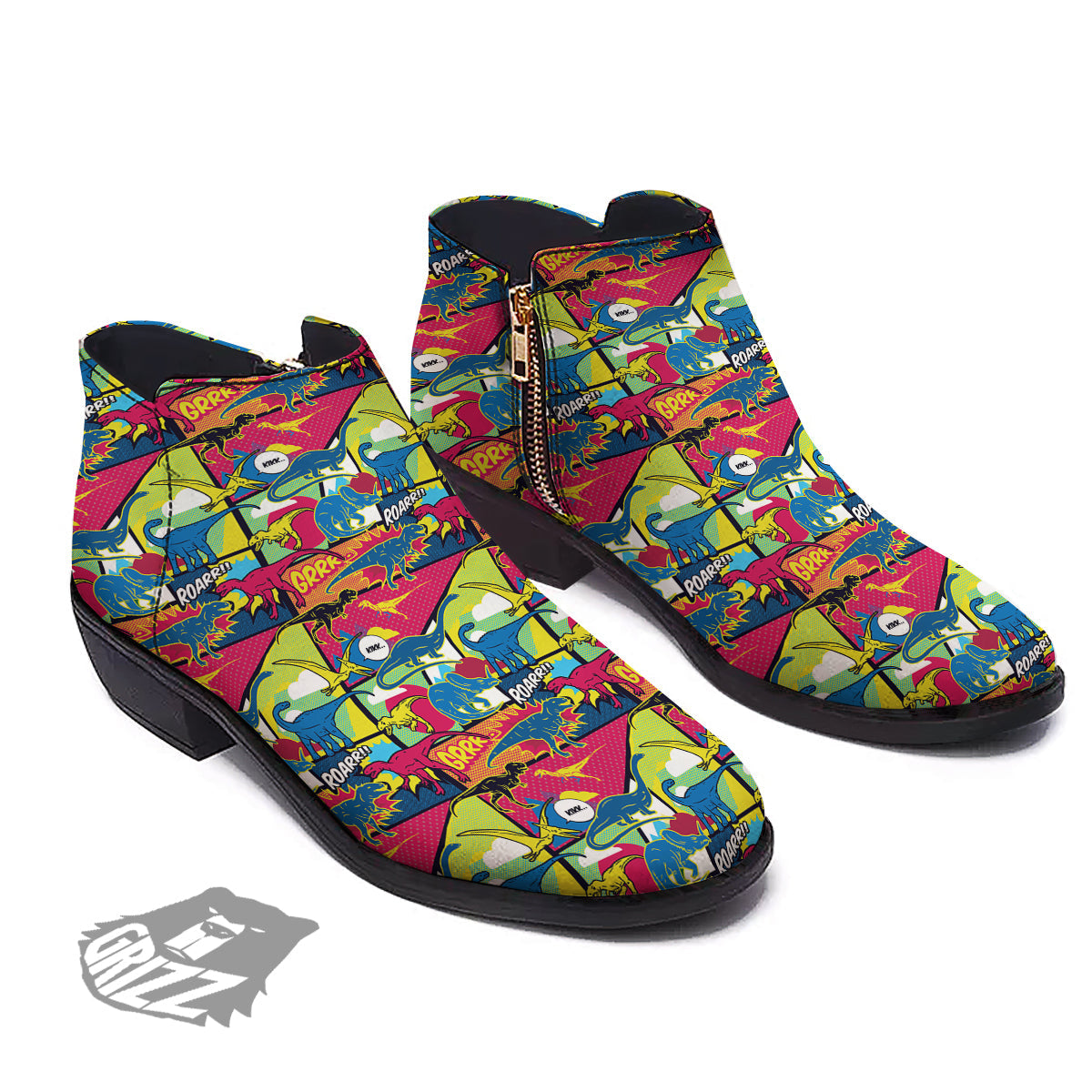 Dinosaurs Comic Print Pattern Ankle Boots-grizzshop