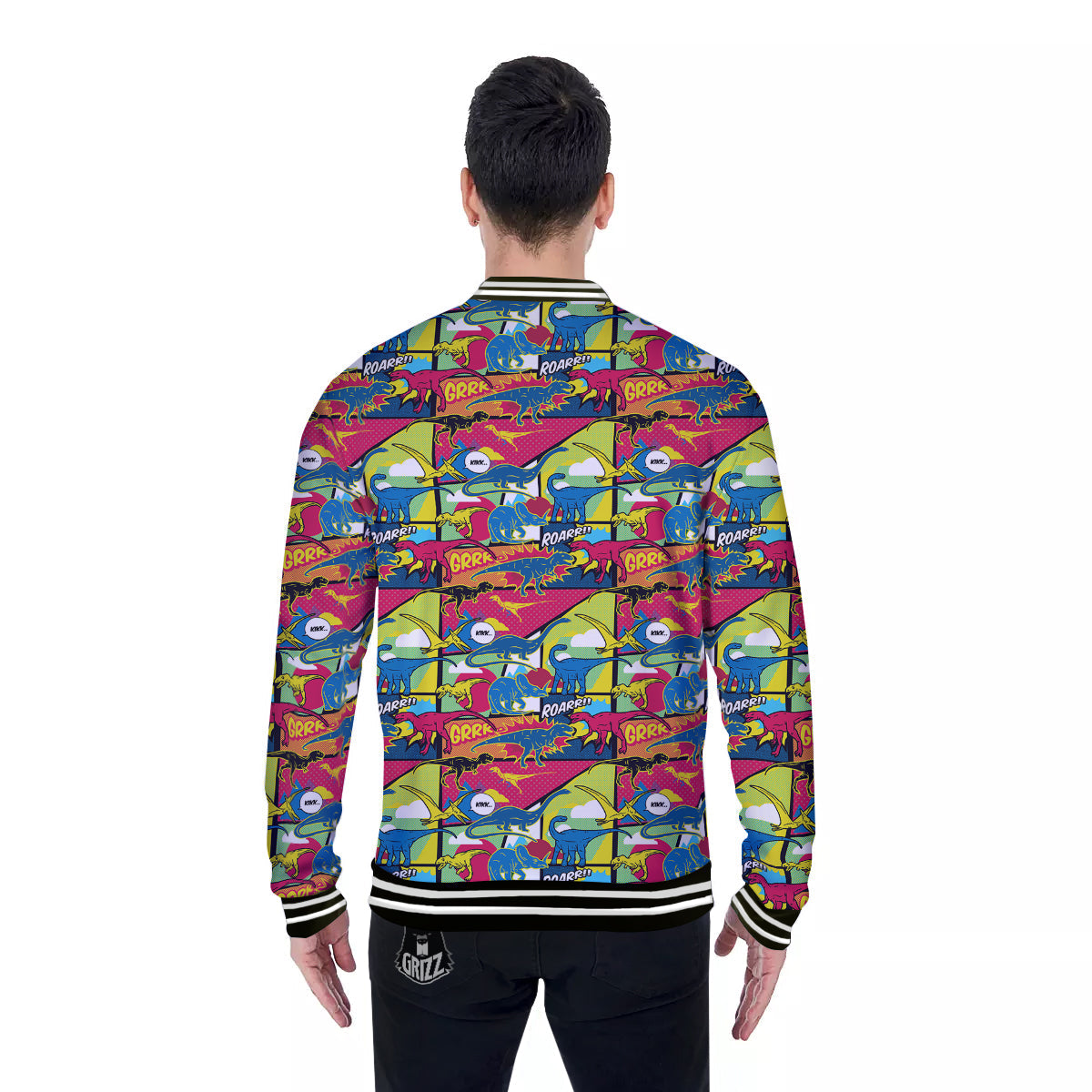 Dinosaurs Comic Print Pattern Baseball Jacket-grizzshop