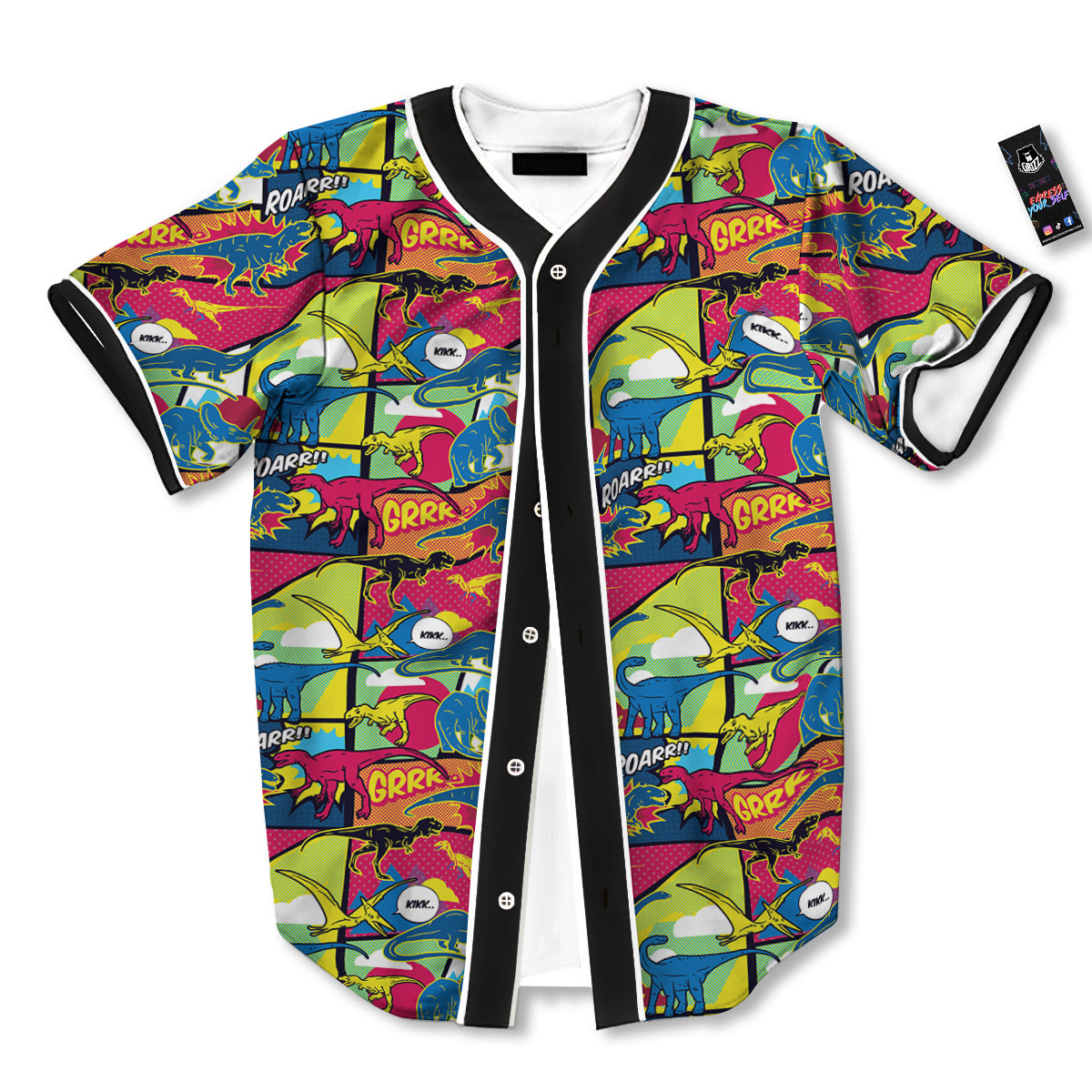 Dinosaurs Comic Print Pattern Baseball Jersey-grizzshop