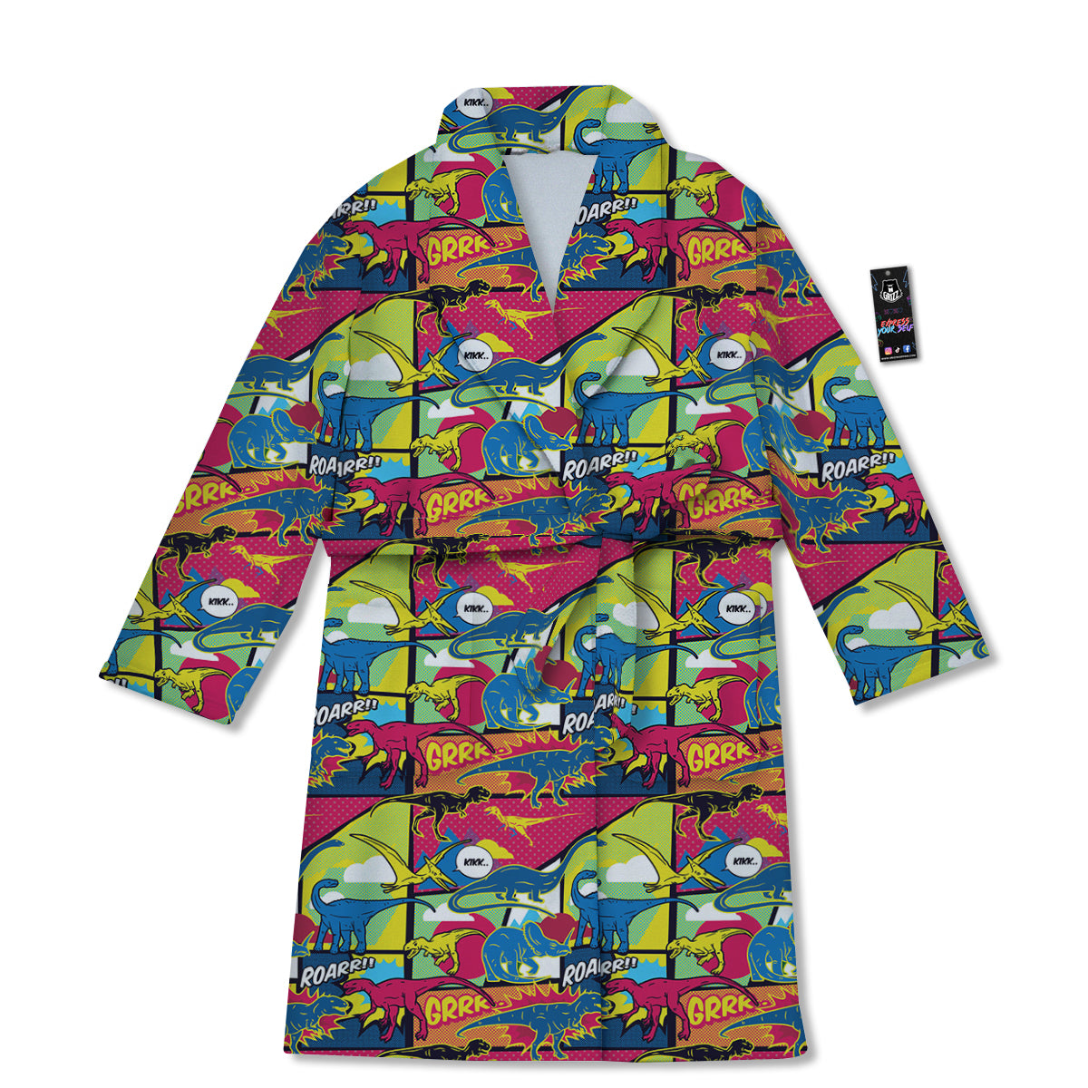Dinosaurs Comic Print Pattern Bathrobe-grizzshop