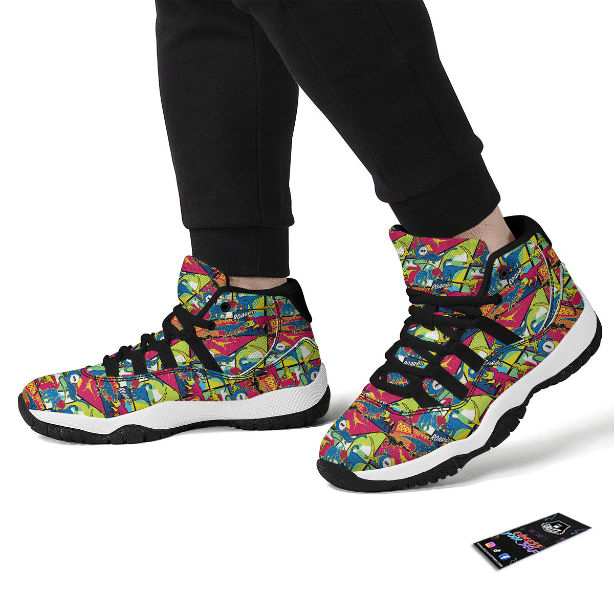 Dinosaurs Comic Print Pattern Black Bball Shoes-grizzshop
