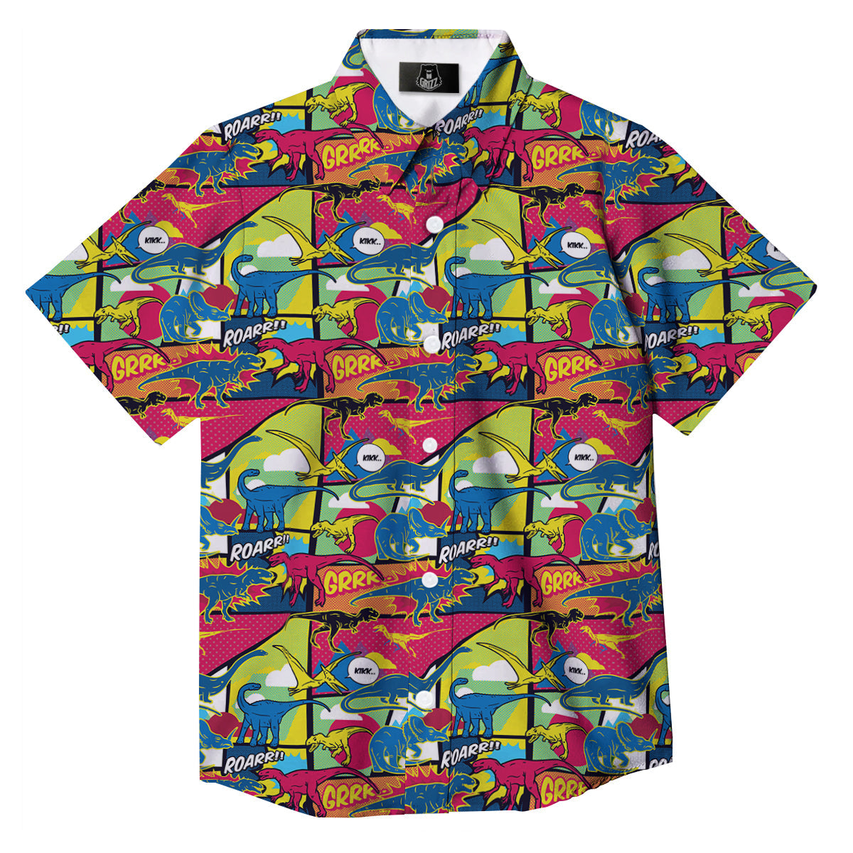 Dinosaurs Comic Print Pattern Button Up Shirt-grizzshop