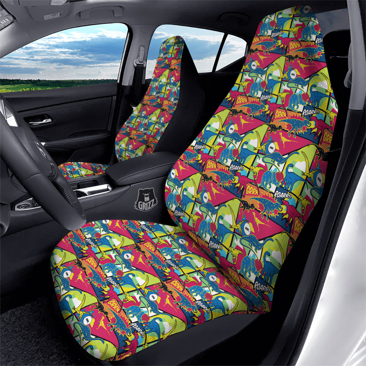 Dinosaurs Comic Print Pattern Car Seat Covers-grizzshop