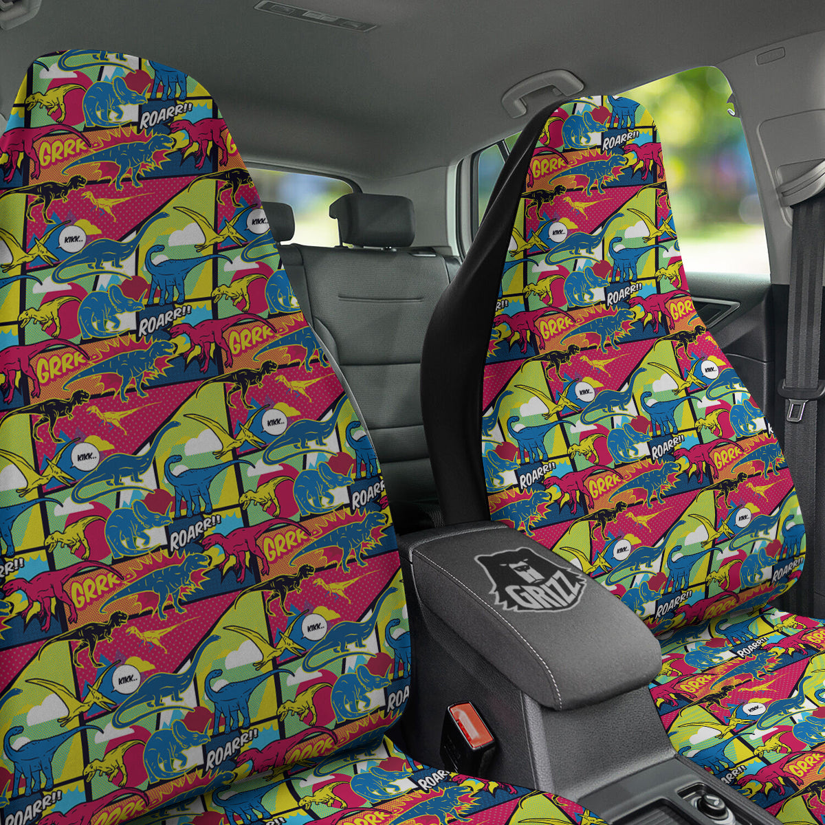 Dinosaurs Comic Print Pattern Car Seat Covers-grizzshop