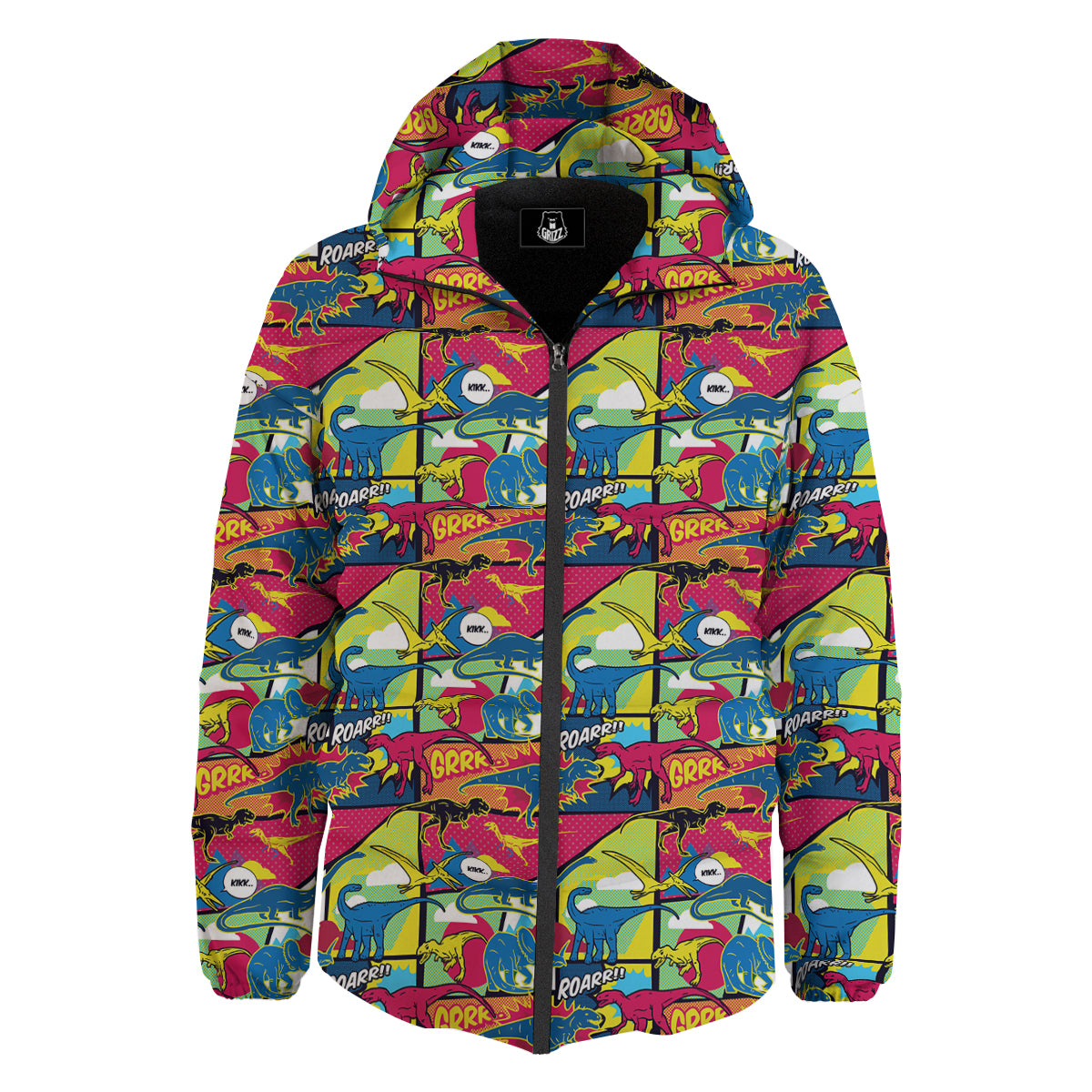 Dinosaurs Comic Print Pattern Down Jacket-grizzshop
