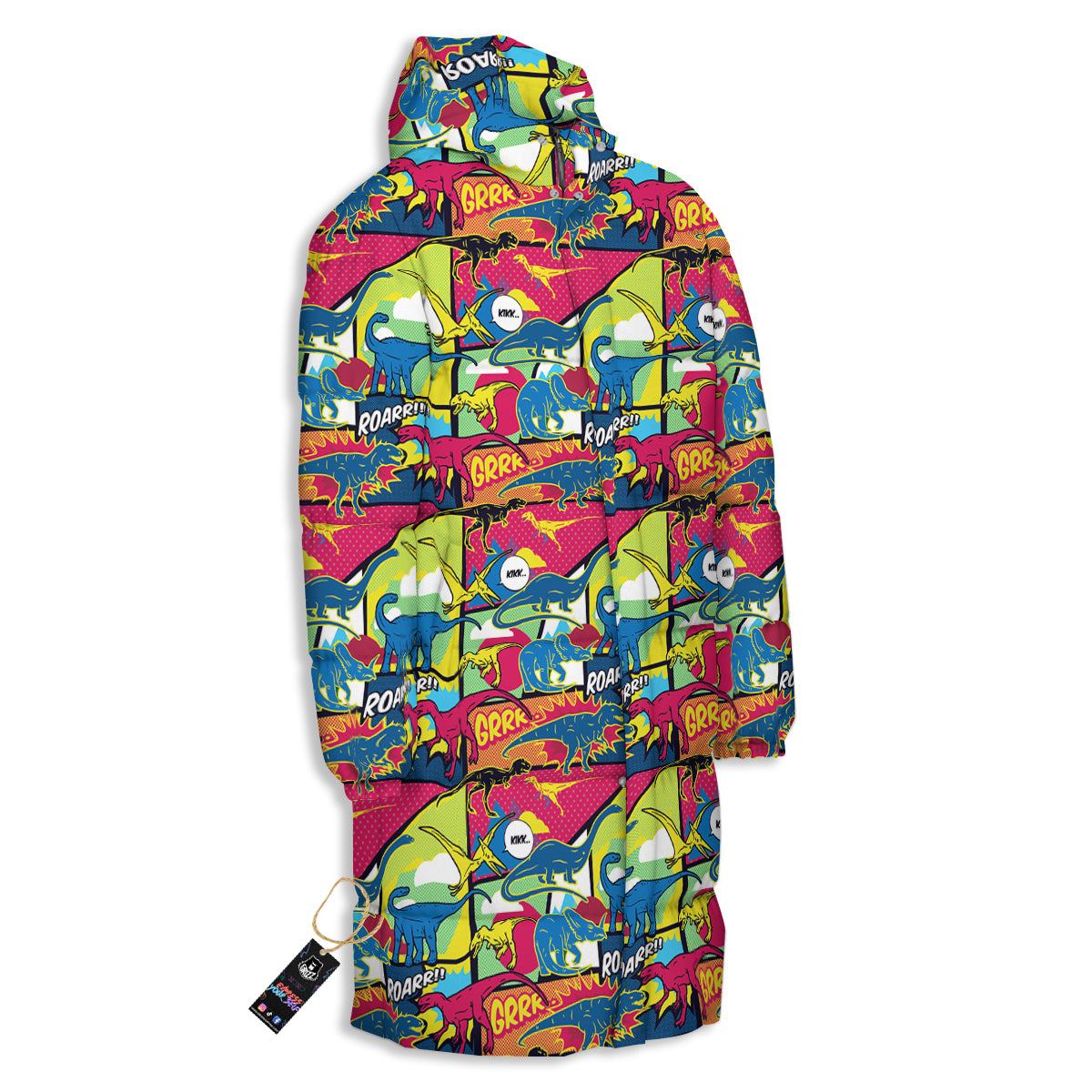 Dinosaurs Comic Print Pattern Long Down Jacket-grizzshop