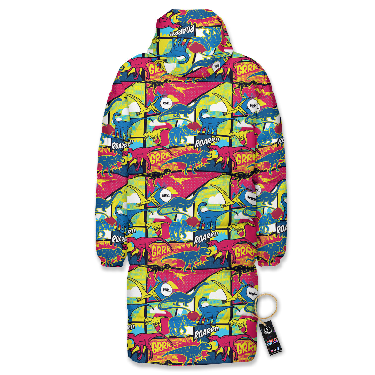 Dinosaurs Comic Print Pattern Long Down Jacket-grizzshop