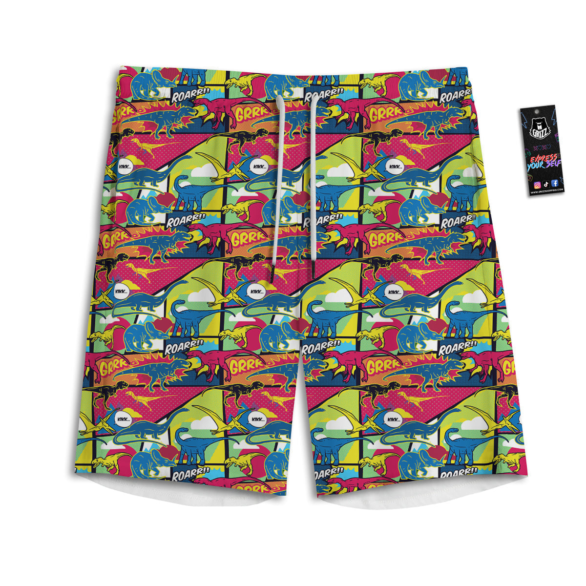 Dinosaurs Comic Print Pattern Men's Athletic Shorts