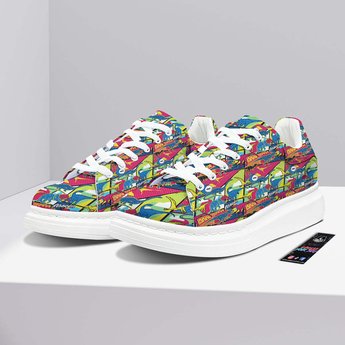 Dinosaurs Comic Print Pattern Platform Shoes-grizzshop