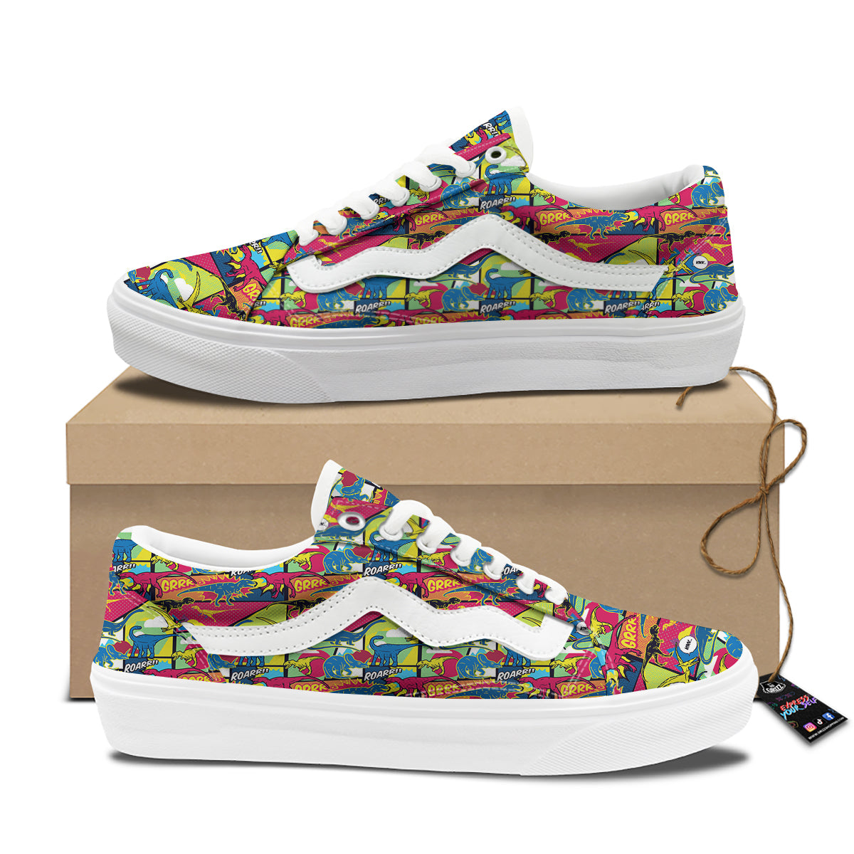 Dinosaurs Comic Print Pattern Skate Shoes-grizzshop