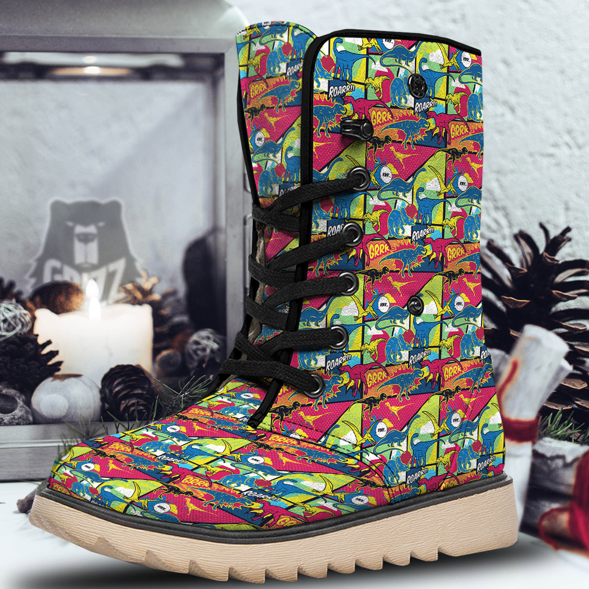Dinosaurs Comic Print Pattern Snow Boots-grizzshop