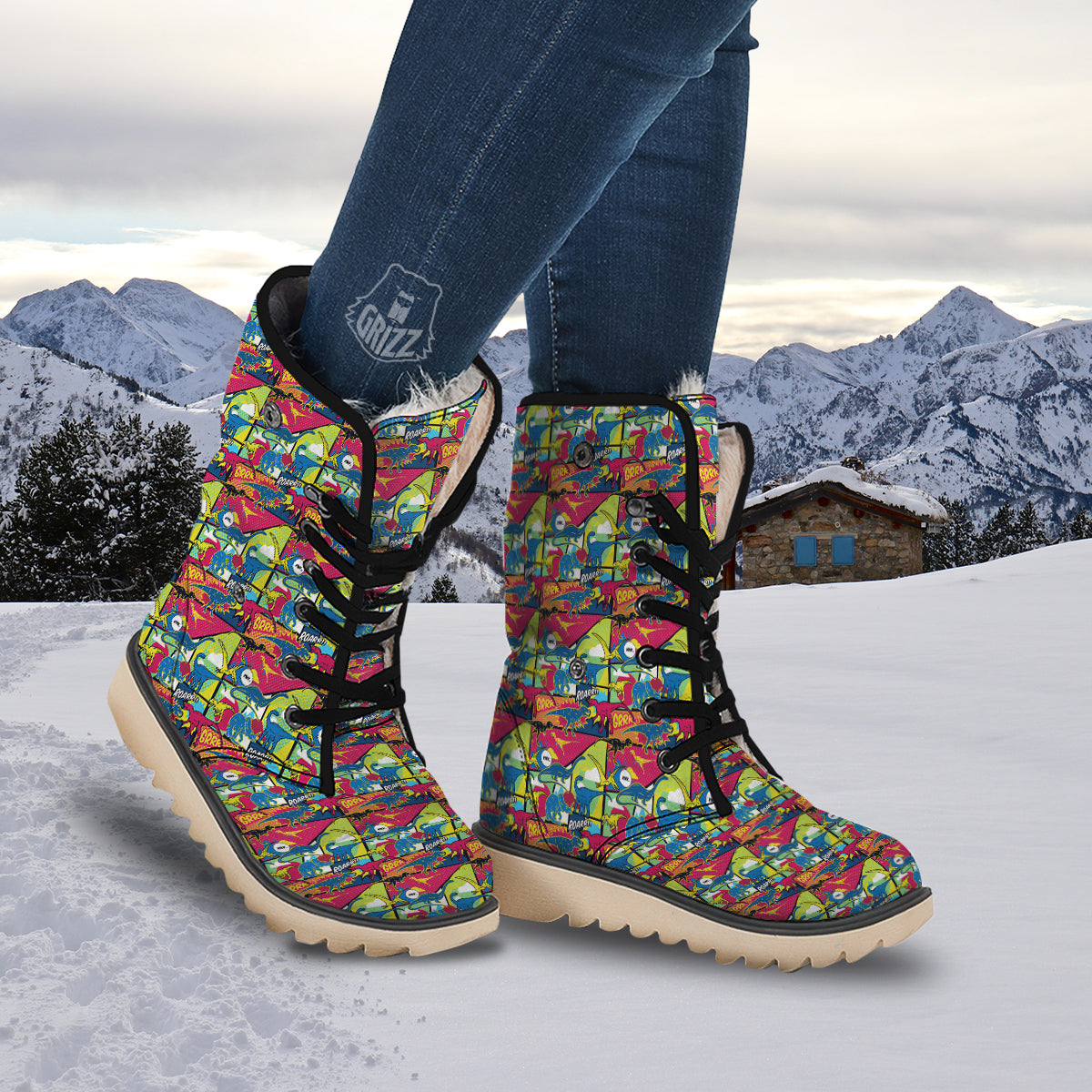 Dinosaurs Comic Print Pattern Snow Boots-grizzshop