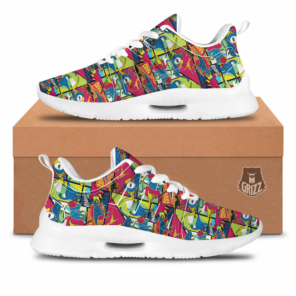 Dinosaurs Comic Print Pattern Tennis Shoes-grizzshop