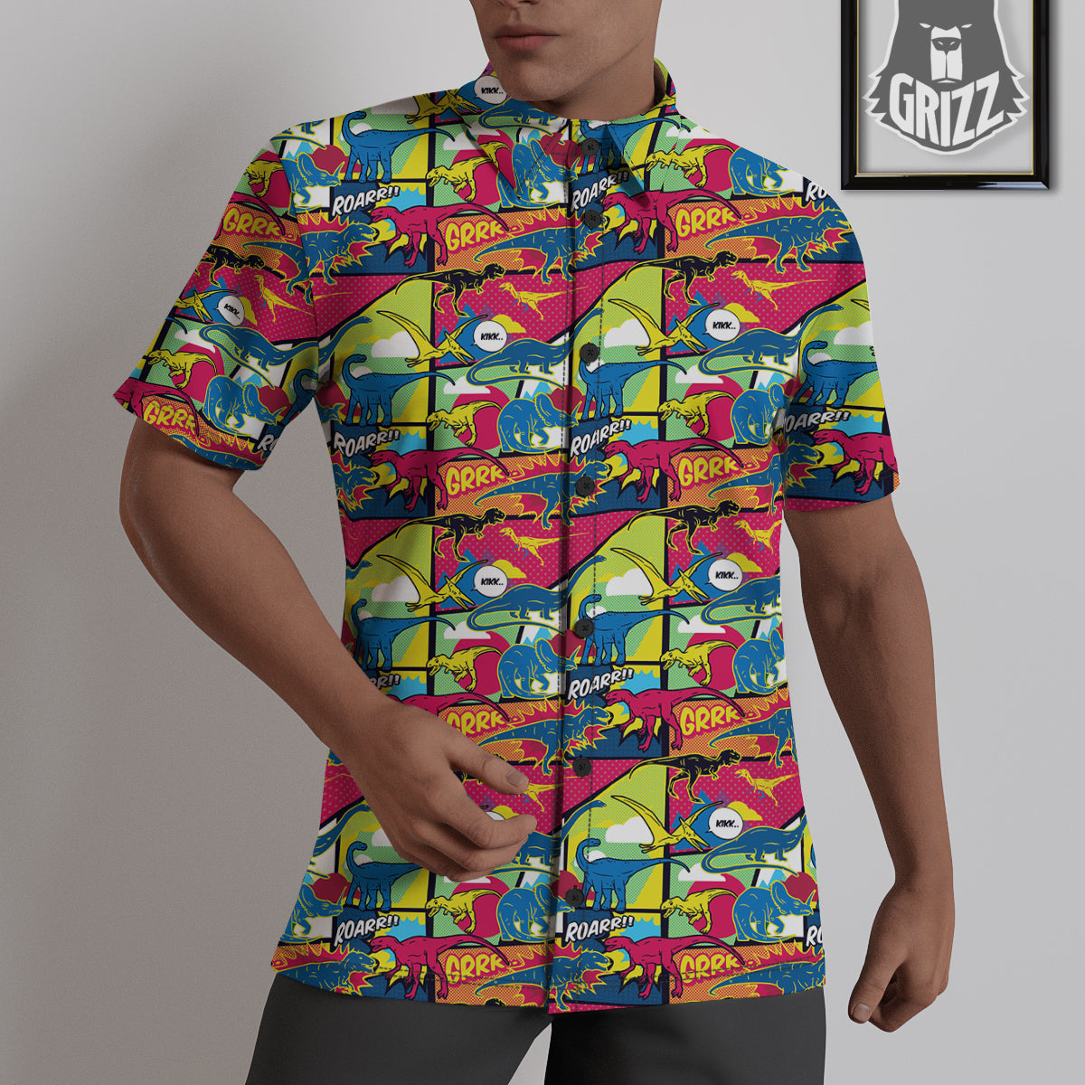 Dinosaurs Comic Print Pattern Untucked Shirts-grizzshop