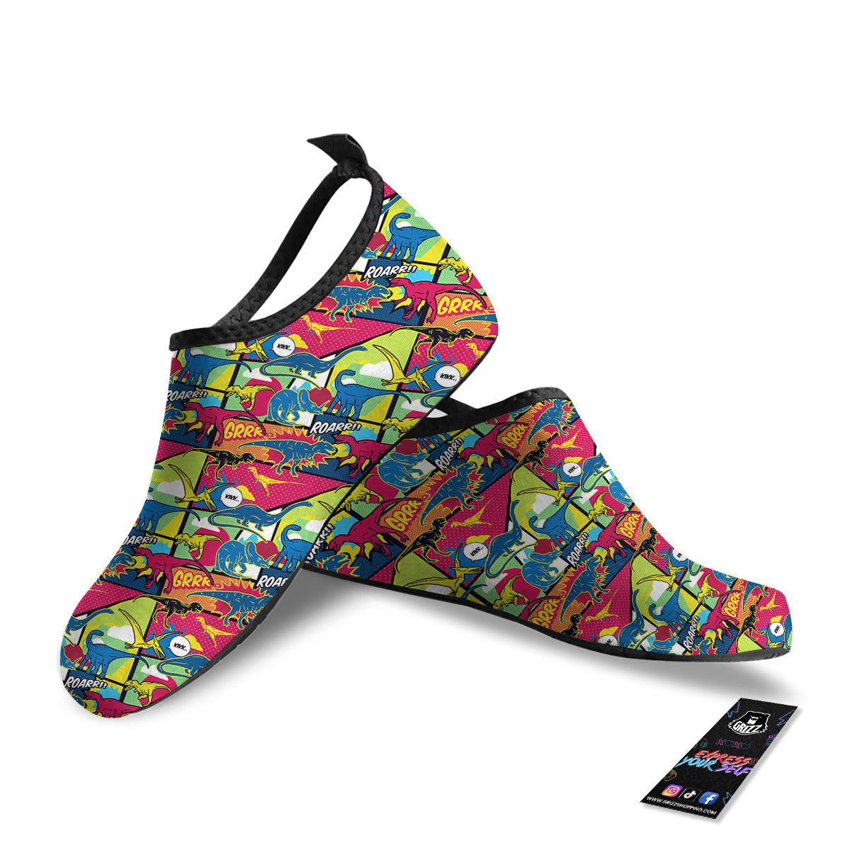 Dinosaurs Comic Print Pattern Water Shoes-grizzshop