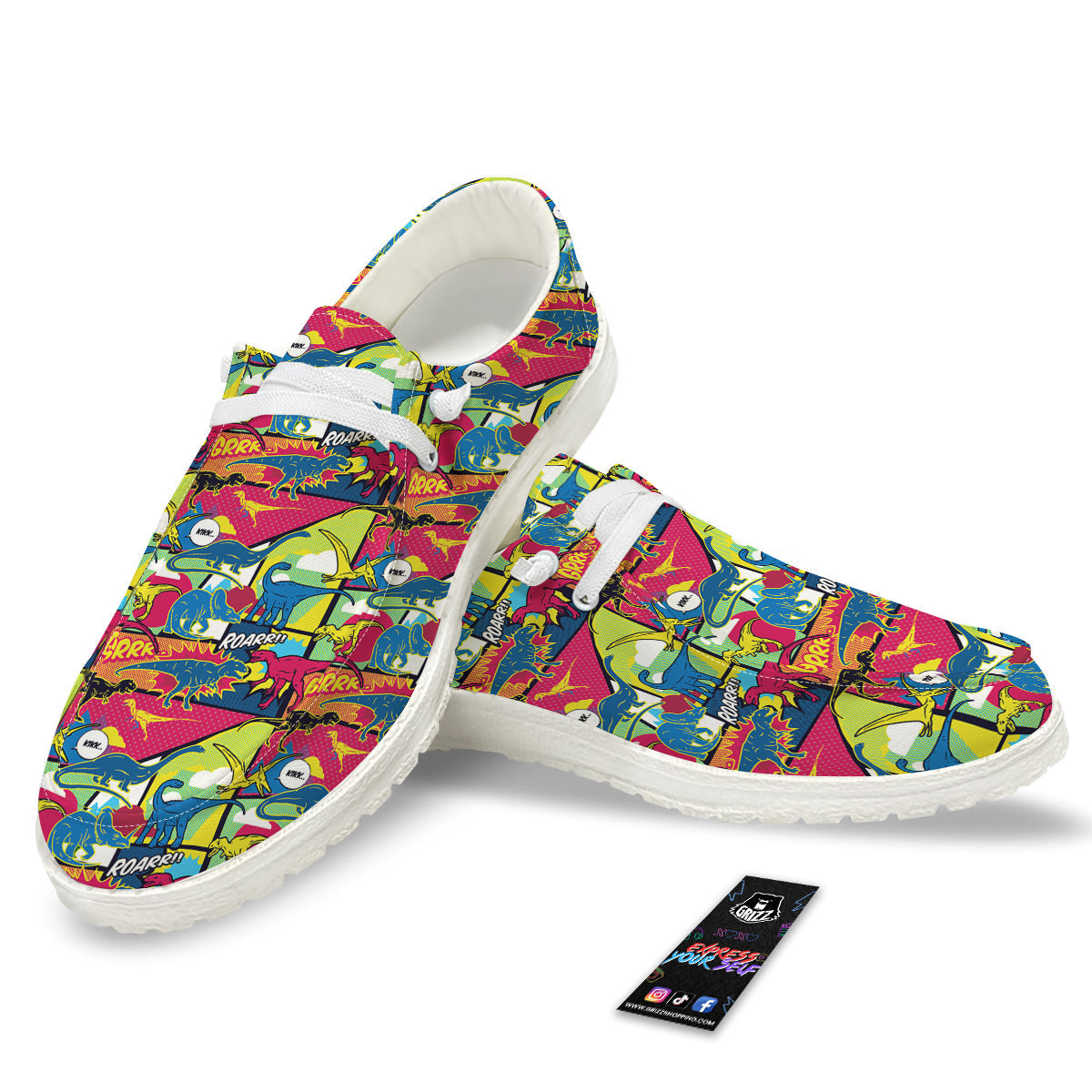 Dinosaurs Comic Print Pattern White Loafers-grizzshop