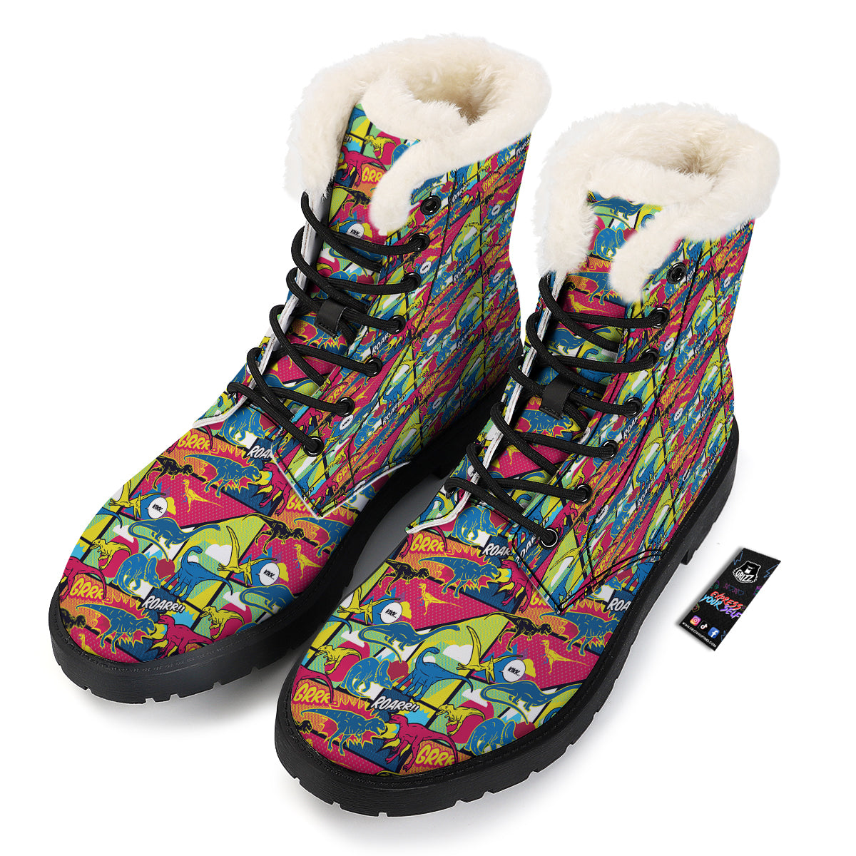 Dinosaurs Comic Print Pattern Winter Boots-grizzshop