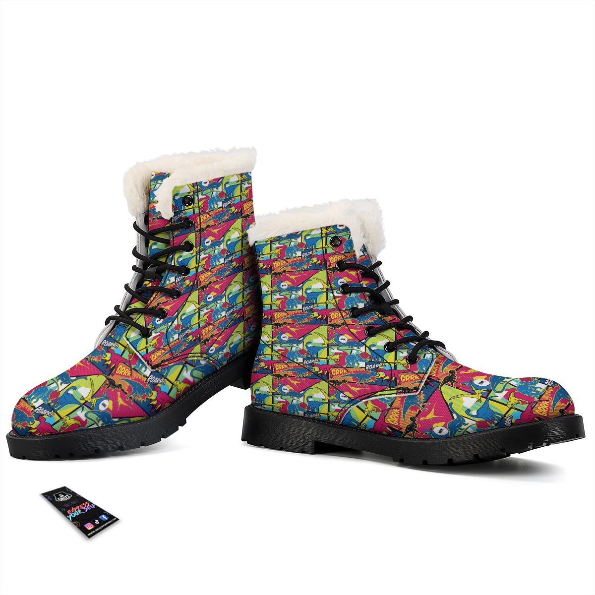 Dinosaurs Comic Print Pattern Winter Boots-grizzshop