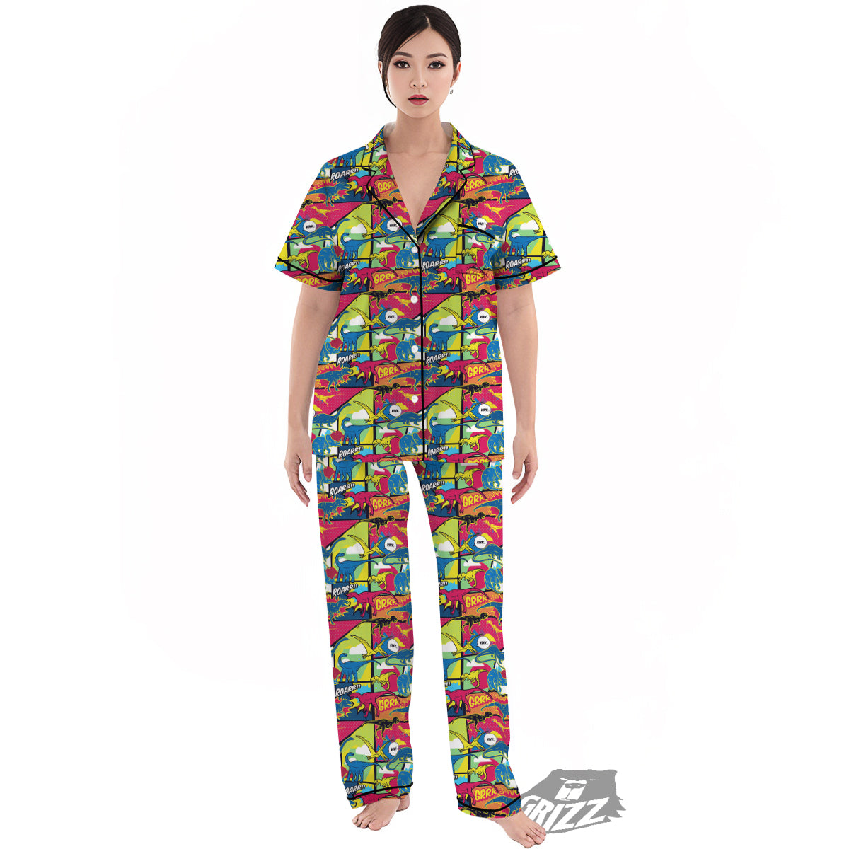 Dinosaurs Comic Print Pattern Women's Pajamas Set-grizzshop