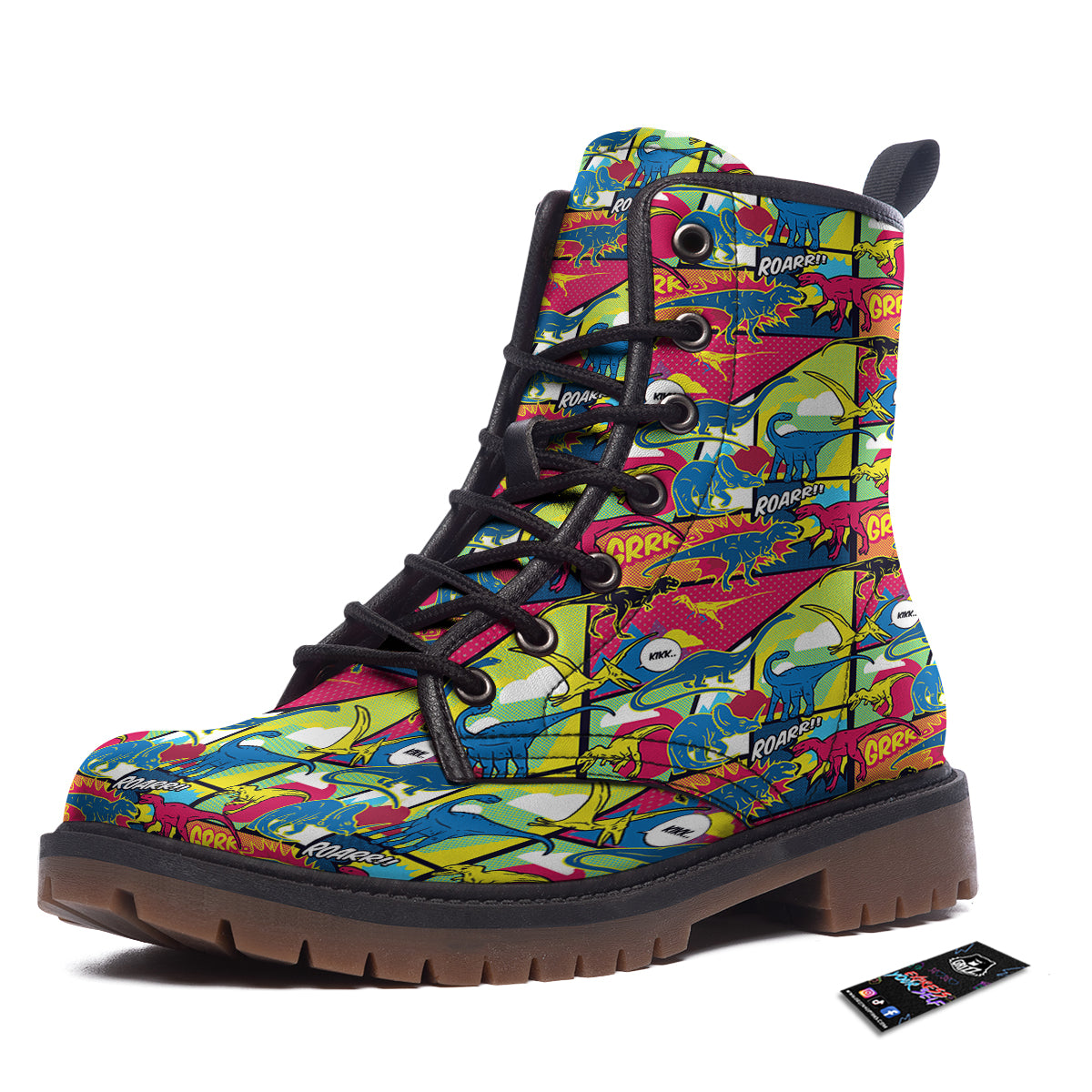 Dinosaurs Comic Print Pattern Work Boots-grizzshop