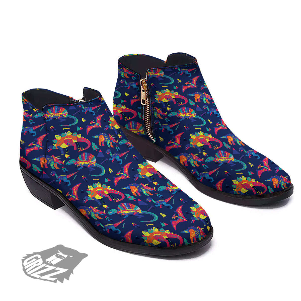 Dinosaurs Cute Colorful Print Pattern Ankle Boots-grizzshop