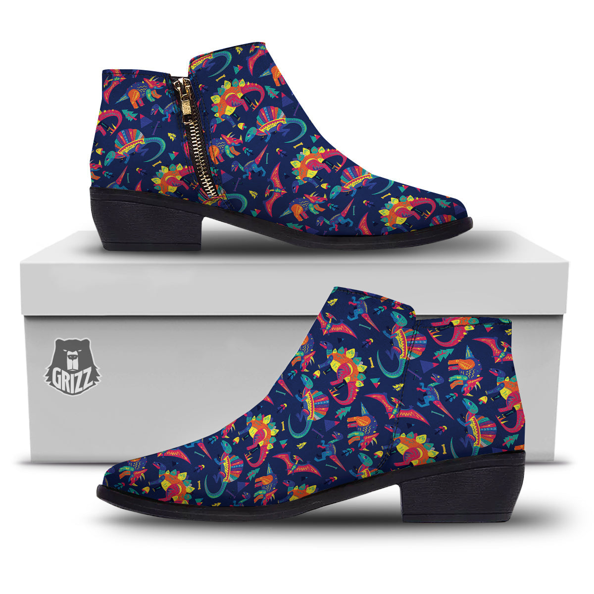 Dinosaurs Cute Colorful Print Pattern Ankle Boots-grizzshop