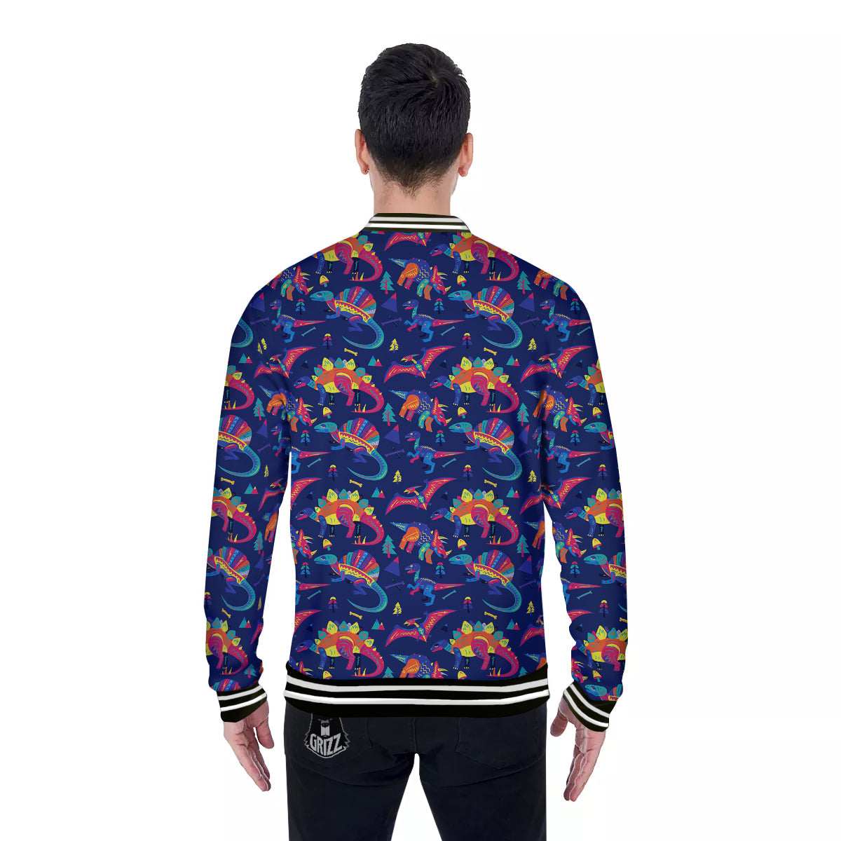 Dinosaurs Cute Colorful Print Pattern Baseball Jacket-grizzshop