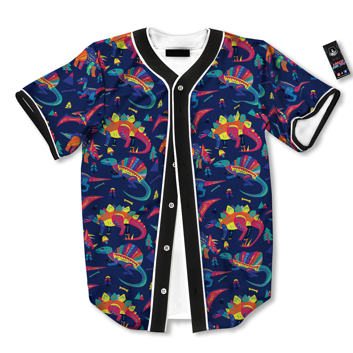 Dinosaurs Cute Colorful Print Pattern Baseball Jersey-grizzshop