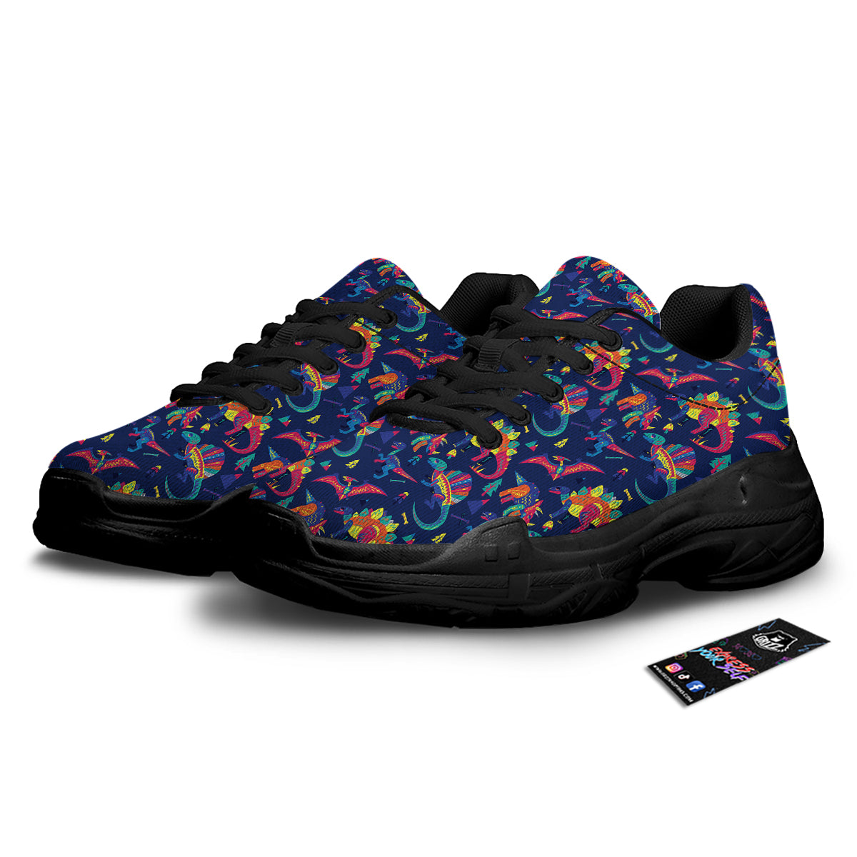 Dinosaurs Cute Colorful Print Pattern Black Chunky Shoes-grizzshop