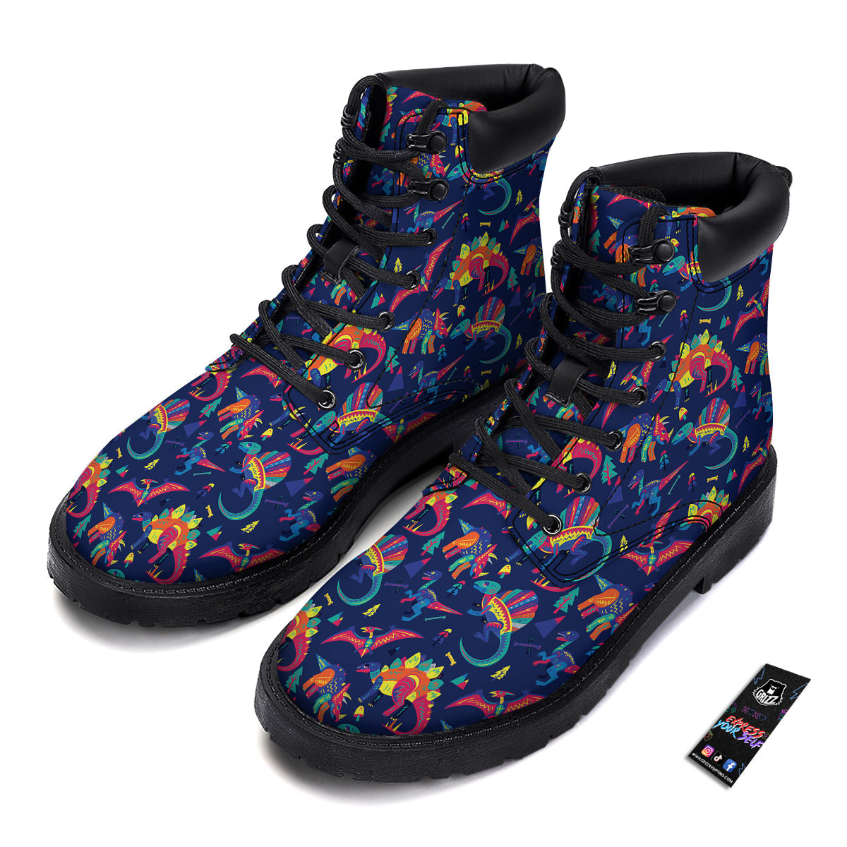 Dinosaurs Cute Colorful Print Pattern Boots-grizzshop