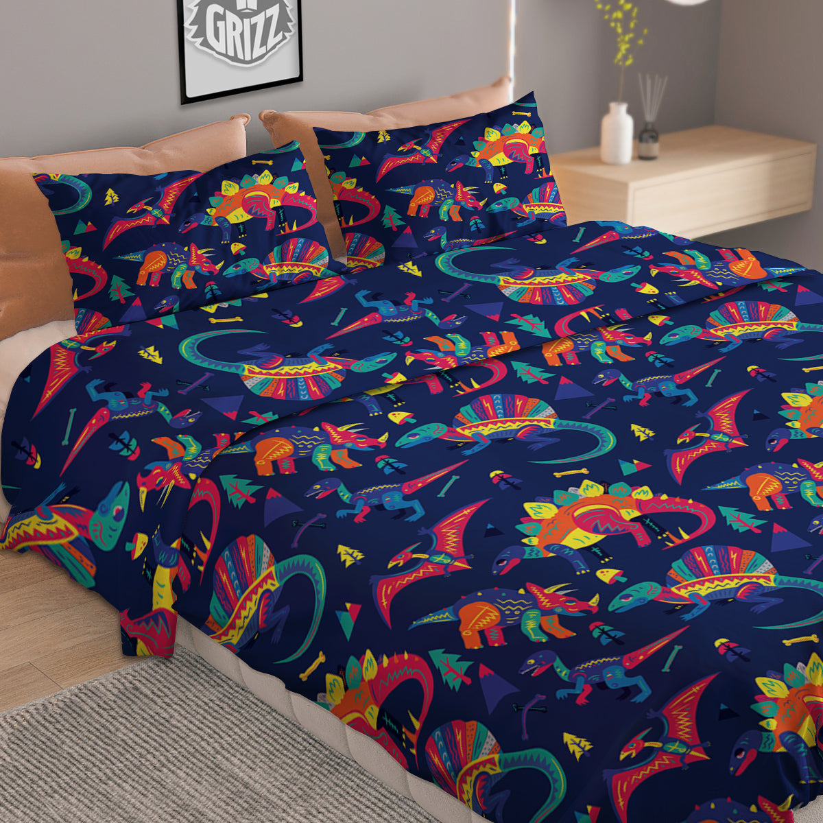 Dinosaurs Cute Colorful Print Pattern Duvet Cover Bedding Set